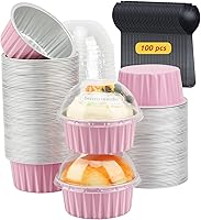 Vista 12 de Moldes para Cupcakes con Tapas de Cúpula Paquete de 100, LNYZQUS Mini Moldes de Aluminio de 5oz para Hornear Tazas para Muffins, Ramekins Azul Cian