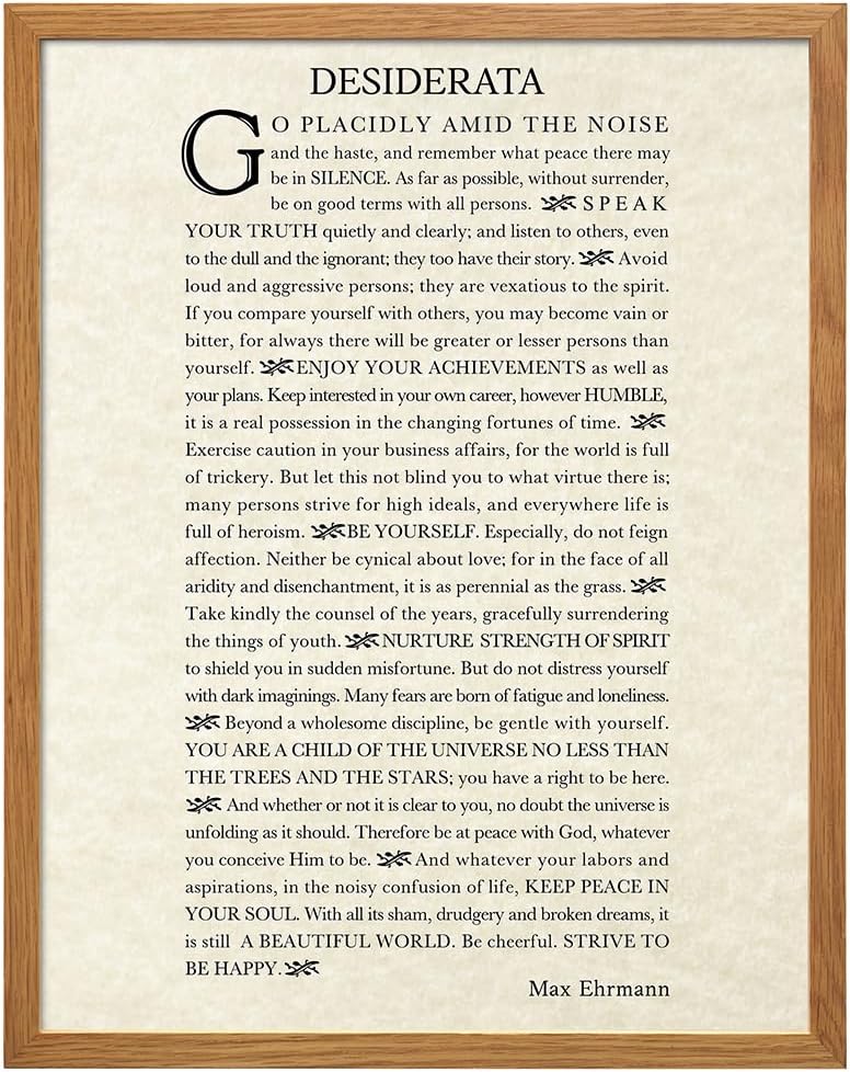 Inspiring Typography Wall Art LARGE 11x14 FRAMED - Desiderata Poem - Motivational Home Decor - Inspirational quote Wall Decor - Encouraging Art for Women, Men, Poetry Fans - Max Erhman Quote