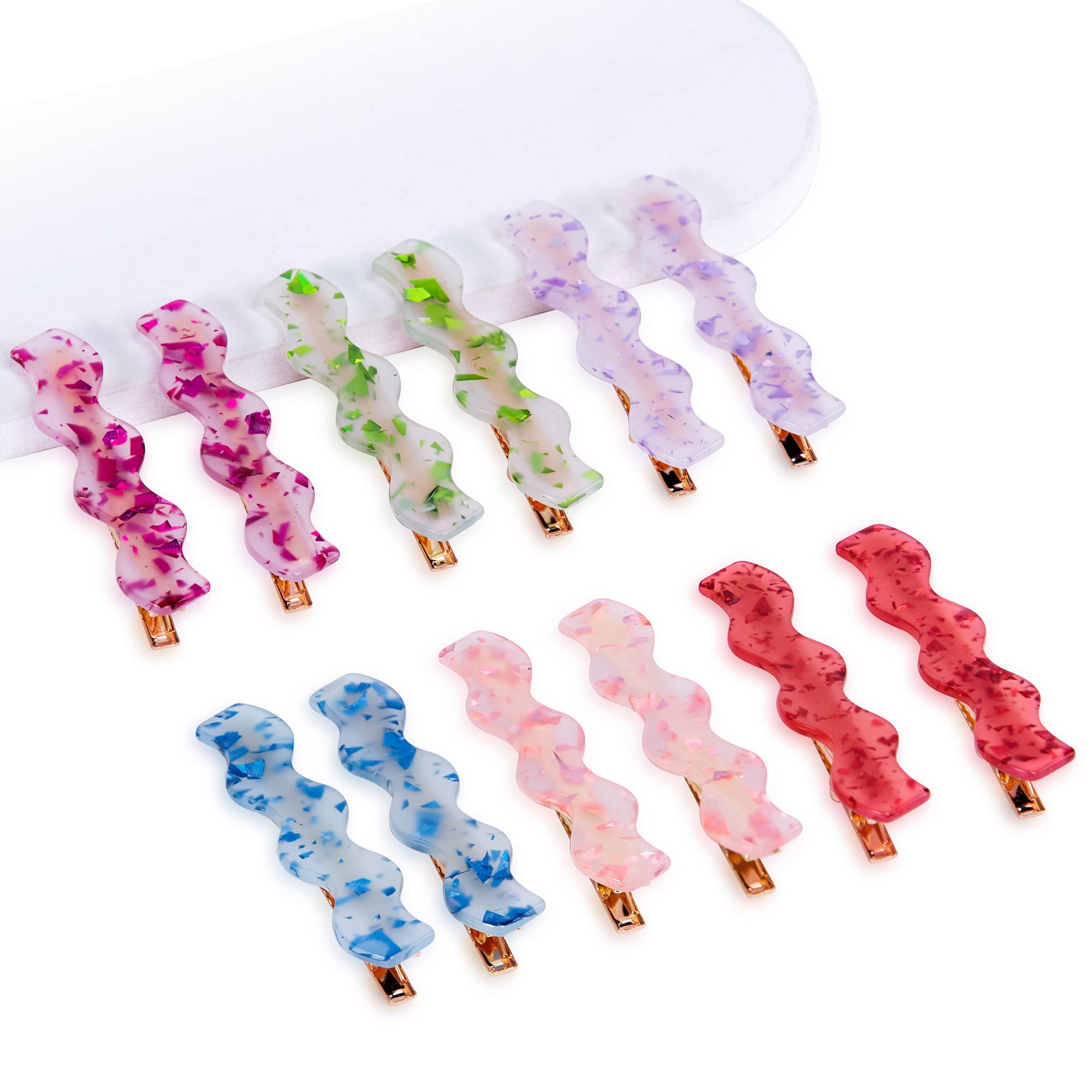 Cptots 12 PCS Acrylic Resin Alligator Barrettes For Women Small Cute Clips For Thick Thin Hair Fashion Decorative Accessories,Purple Green Blue Gradien Red