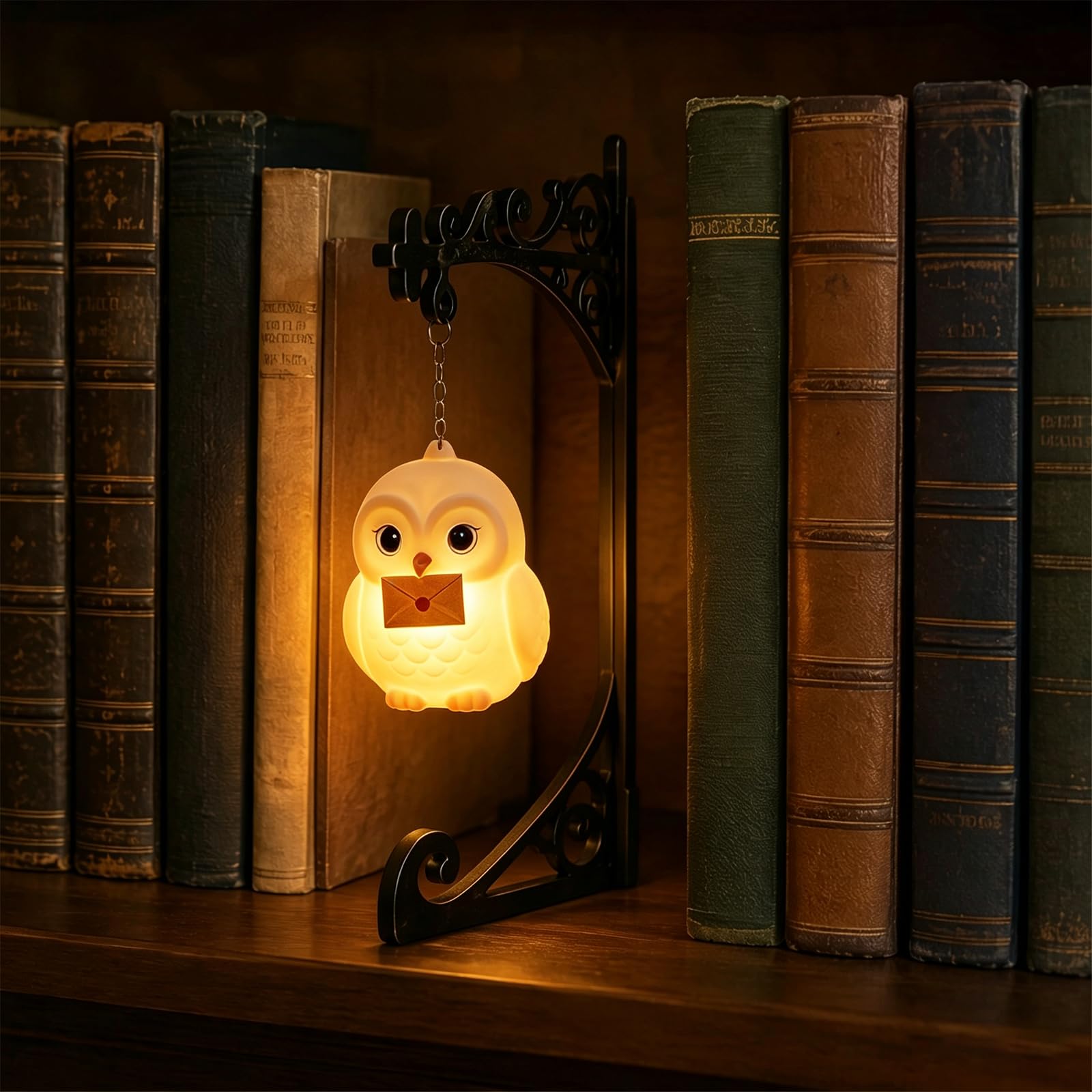 Owl Bookshelf Lantern, Vintage Book Nook Lamp with Warm LED Glow, White 3.94 Inch, 150.00x50.00x50.00mm - Image 6