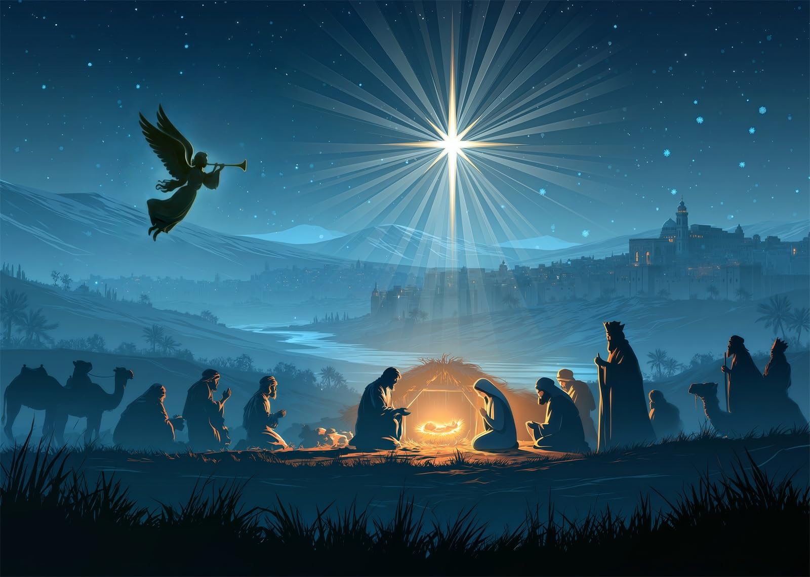 8x8FT (2.5x2.5m) Angelo E Corteo Del Presepe Sfondo Fotografico