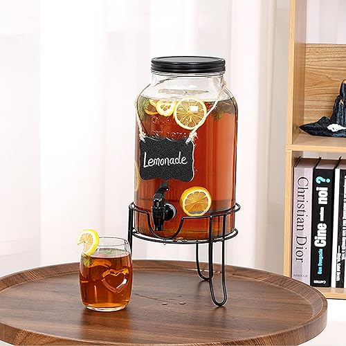 Miniatura 7 de Dispensadores de bebidas de vidrio de 1.5 galones para fiestas, dispensadores de bebidas de hielo con soporte, dispensador de agua de vidrio con
