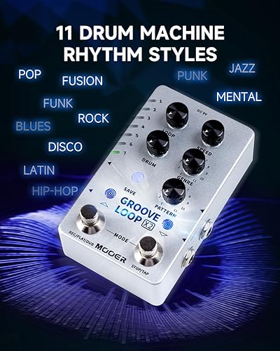 Miniatura 6 de MOOER Groove Looper Pedal Drum Machine Stereo Guitar Loop Recorder Pedales con 140 Minutos Loops 121 Drum Grooves Editor Software (X2)