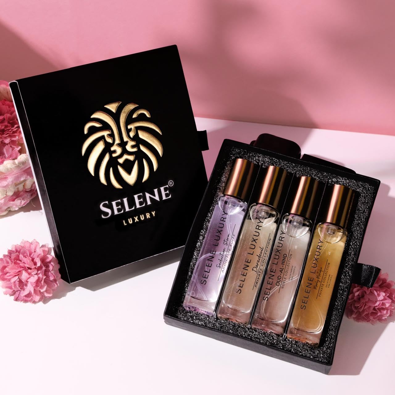 Selene Luxury Perfume Gift Set x 20 ml for Men Women with Black Swan,  Nostalgic Siren, Seduction Storm, OUD-AL-HIND Perfume Long Lasting EDP