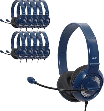 Avid Products AE55 Wired Headset, TRRS 3.5mm Plug, Blue/Silver NoiseReducing OnEar Headphones for School, Testing, Classroom & Office 40 Pack
