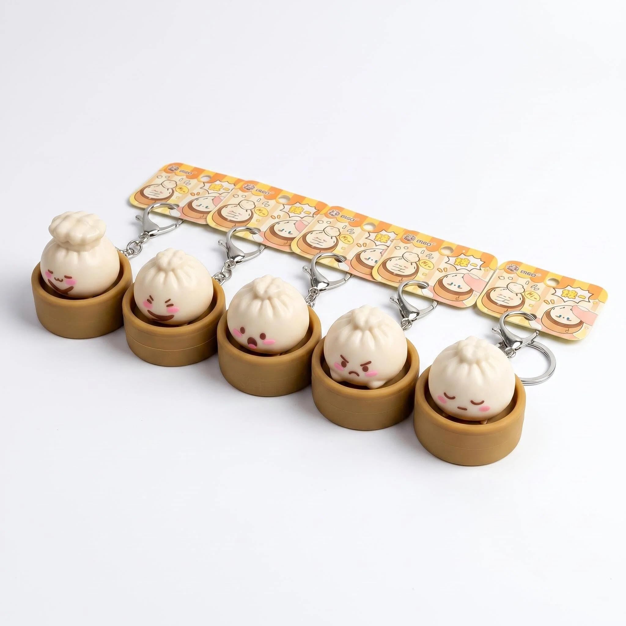 5Pcs Dumpling Keyboard Fidget Toys, Mini Dumpling Clickers Fidget Toy for Adults, Cute Dumpling Steamer Keychain Set Sensory Toys for Stress Anxiety Relief, Desk Decor, Fun Gifts, Random Expression