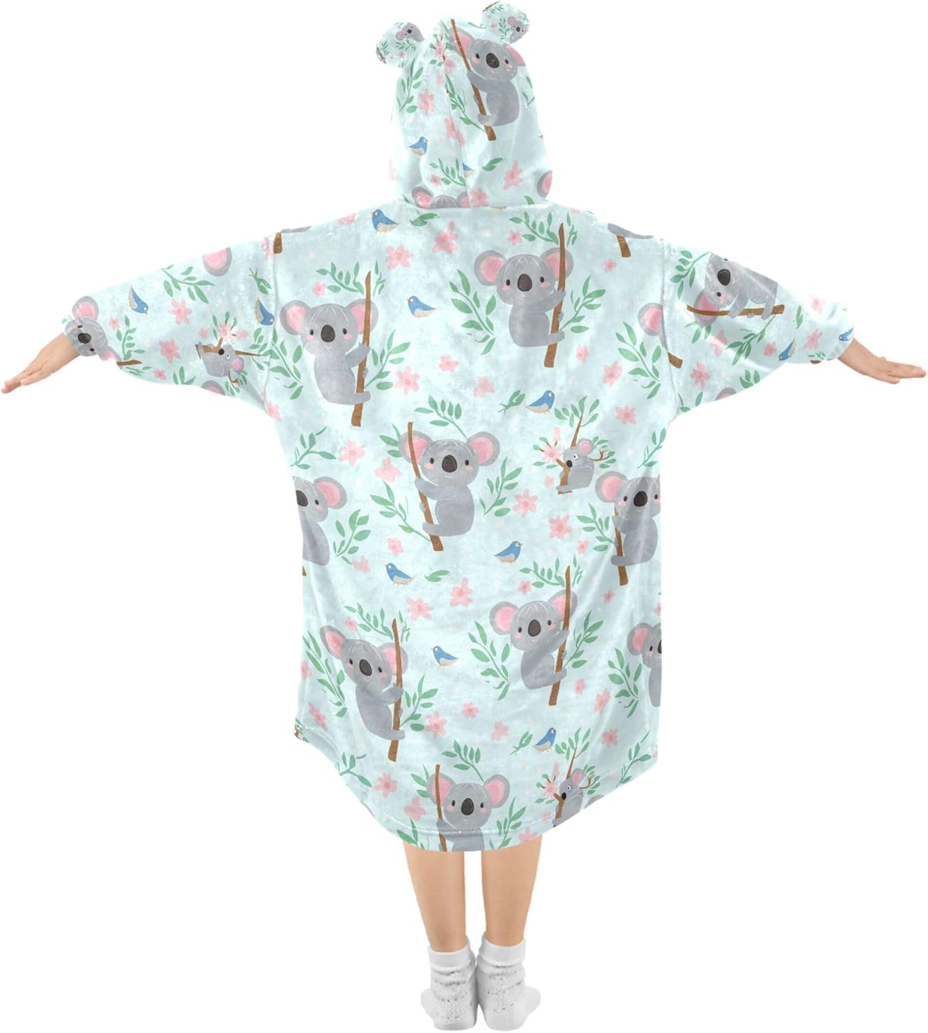 Cute Koala Kids Wearable Blanket Hoodie with Pocket and Sleeves for Toddlers, Cute Hoodies Girls Boys B0404135