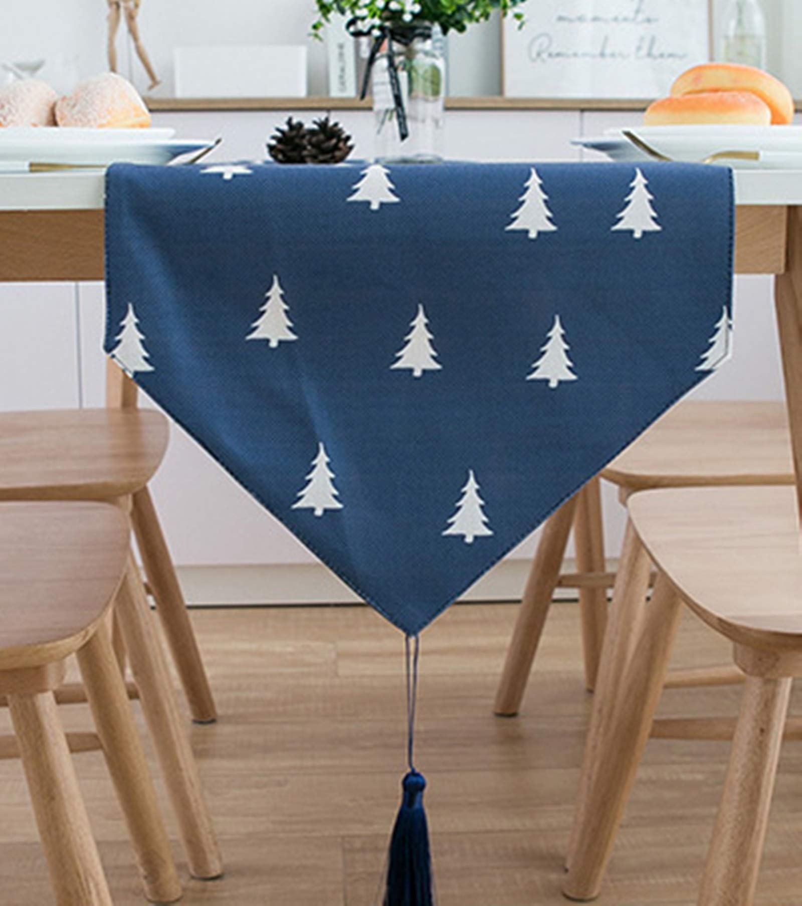 Tischwäsche Herbst, Blauer weißer Wald e Tischdecken nordisch Tischläufer Polyester 33x250CM