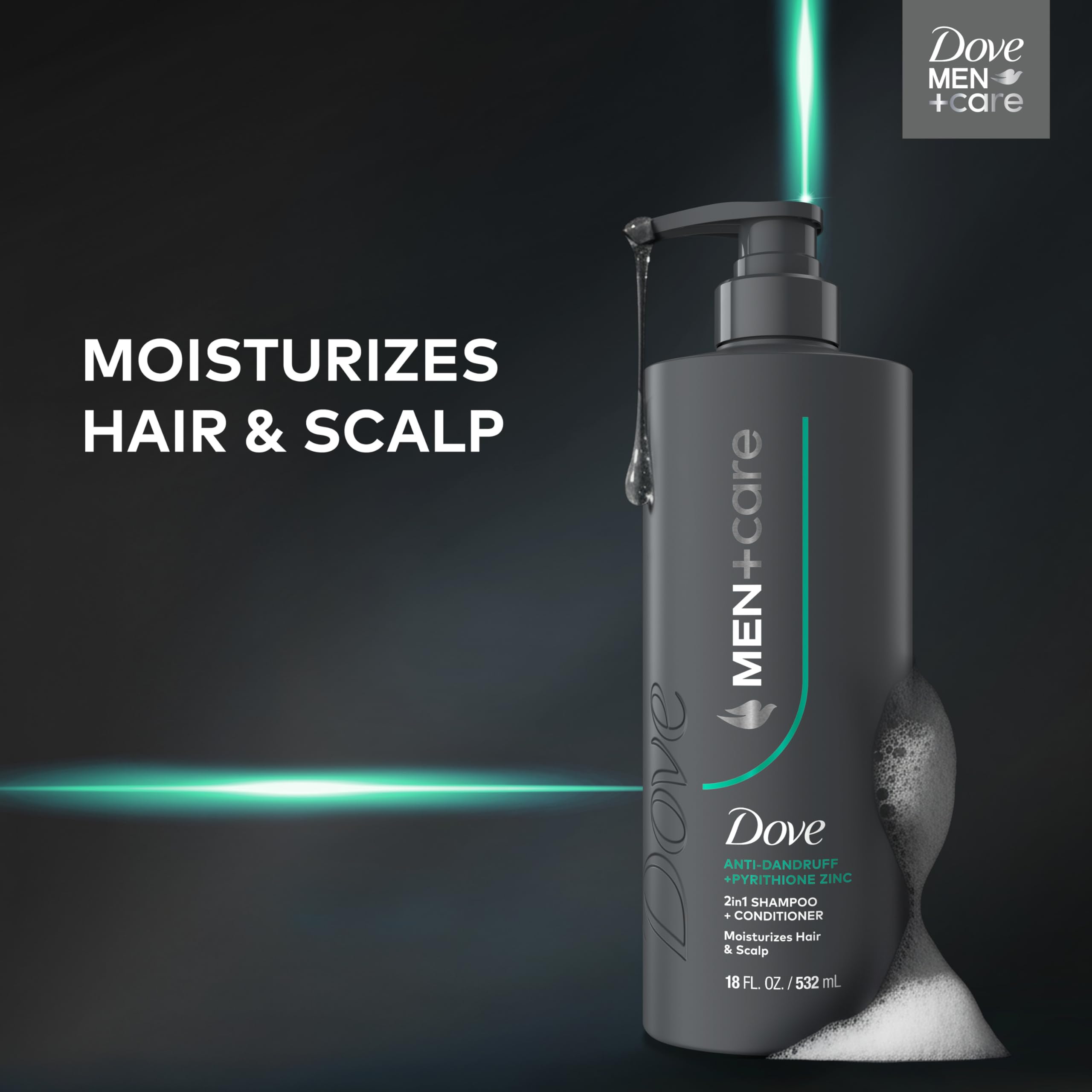 Dove Men+Care 2-in-1 Shampoo + Conditioner 1 ct Dandruff Defense to Moisturize Hair & Scalp, with Pyrithione Zinc, 18 FL OZ