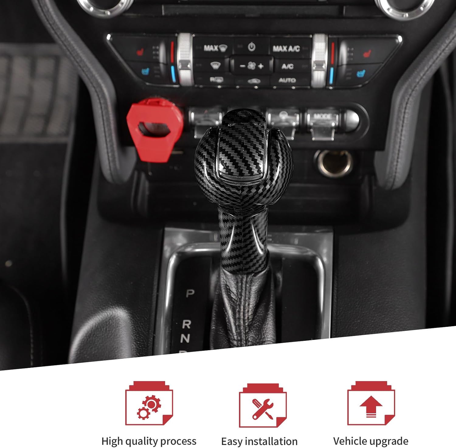 JeCar Carbon Fiber Gear Shift Knob Cover Trim for 2015-2023 Ford Mustang Interior Accessories