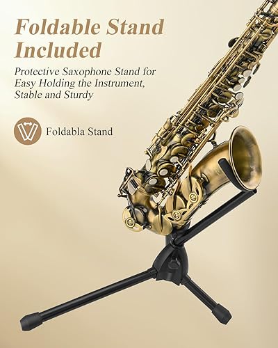 Miniatura 6 de Saxofón de bronce Eastar profesional Eb plano, kit completo para estudiantes principiantes con estuche de transporte, correas de boquilla, soporte