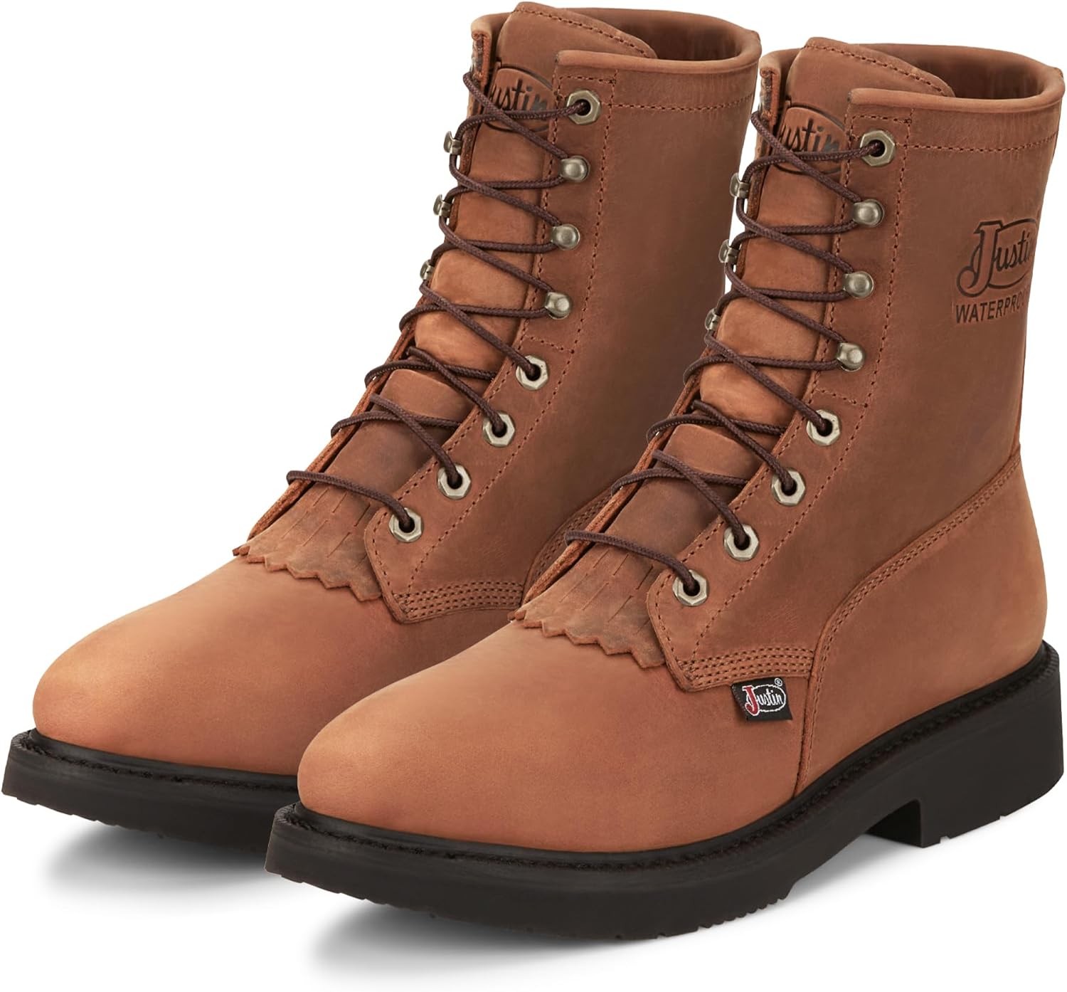 Justin Livestock 8'' Waterproof Work Boots for Men - Durable Premium Full-Grain Leather with Comfort Insole and Slip-Resistant Outsole, EH-Resistant