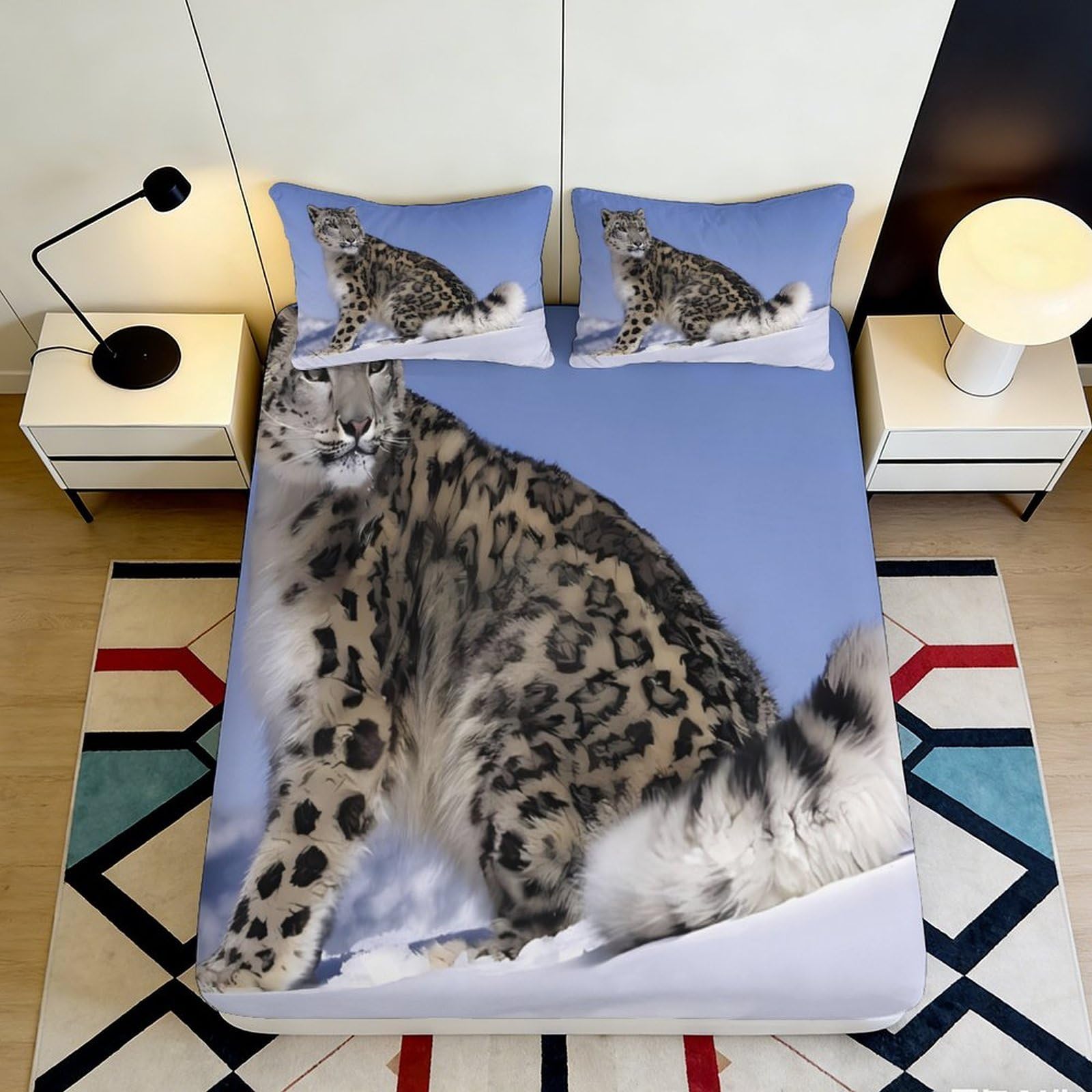 Uxinyoume Style-5 3D Printed Snow Leopard Fitted Sheet Microfiber Soft Bed Cover For Bedroom Dorm Decor Mattress Protection 90X200x25cm