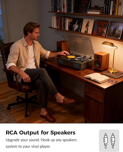 Miniatura 9 de Tocadiscos de vinilo vintage con altavoces estéreo integrados, tocadiscos Bluetooth para discos de vinilo con control de graves y agudos,