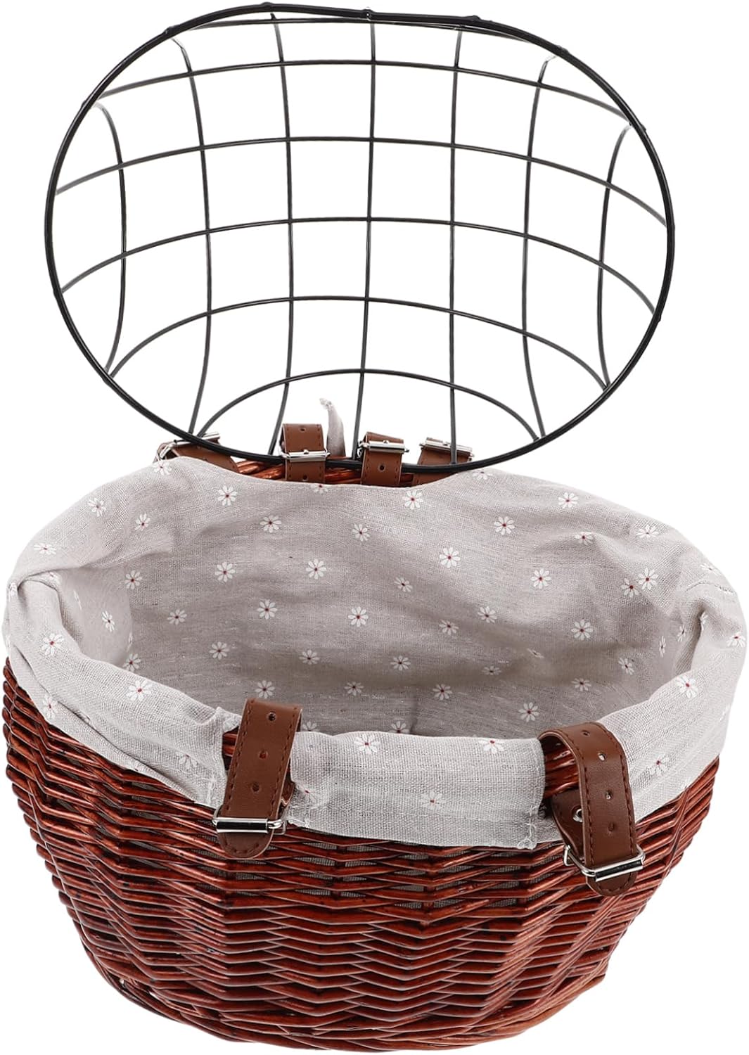 POPETPOP Removable Wicker Bike Basket for Pets Stylish Front Handlebar Carrier for Dogs and Cats Versatile Storage for Shopping and Commuting Fastening Mechanisms