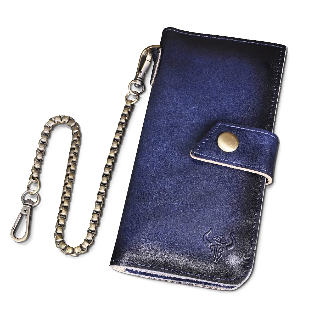 Le'aokuu Men's Véritable Cuir Bifold Portefeuille Organisateur Chéquier Chaîne De Fer (W8645 A Café)