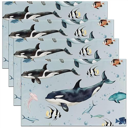 Miniatura 6 de jejeloiu Juego de 4 manteles individuales con estampado de radio Boombox de 18 x 12 pulgadas, manteles individuales retro para mesa de radio, Azul