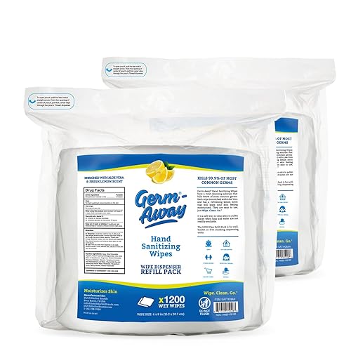 Toallitas desinfectantes para manos, rollo de repuesto de 1200 CT para dispensadores, aloe vera hidratante (aroma a limón) (2400 toallitas por