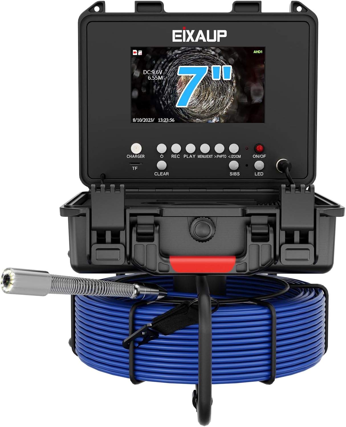 Sewer Camera Self Leveling, Sewer Inspection Camera 100 ft/30 m with Distance Counter, 7'' IPS 1080P Monitor and DVR Recorder, IP68 Waterproof, 12 Adjustable LED Lights(16GB Card)