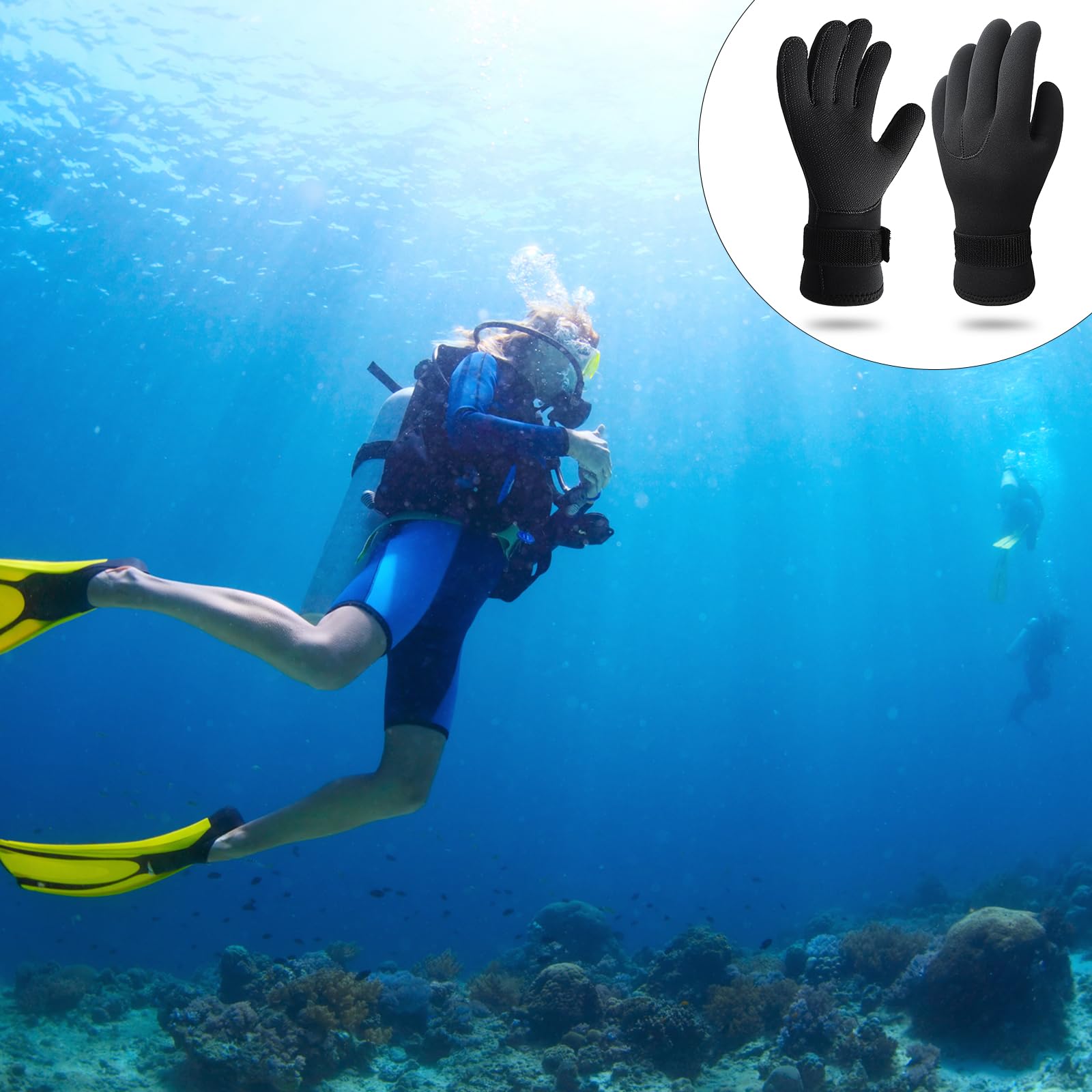Cleminsta Gants De Plongée 3 Mm Néoprène – Surf, Kayak, Snorkeling – Paume Antidérapante – Poignet Ajustable – Tailles M, L, XL