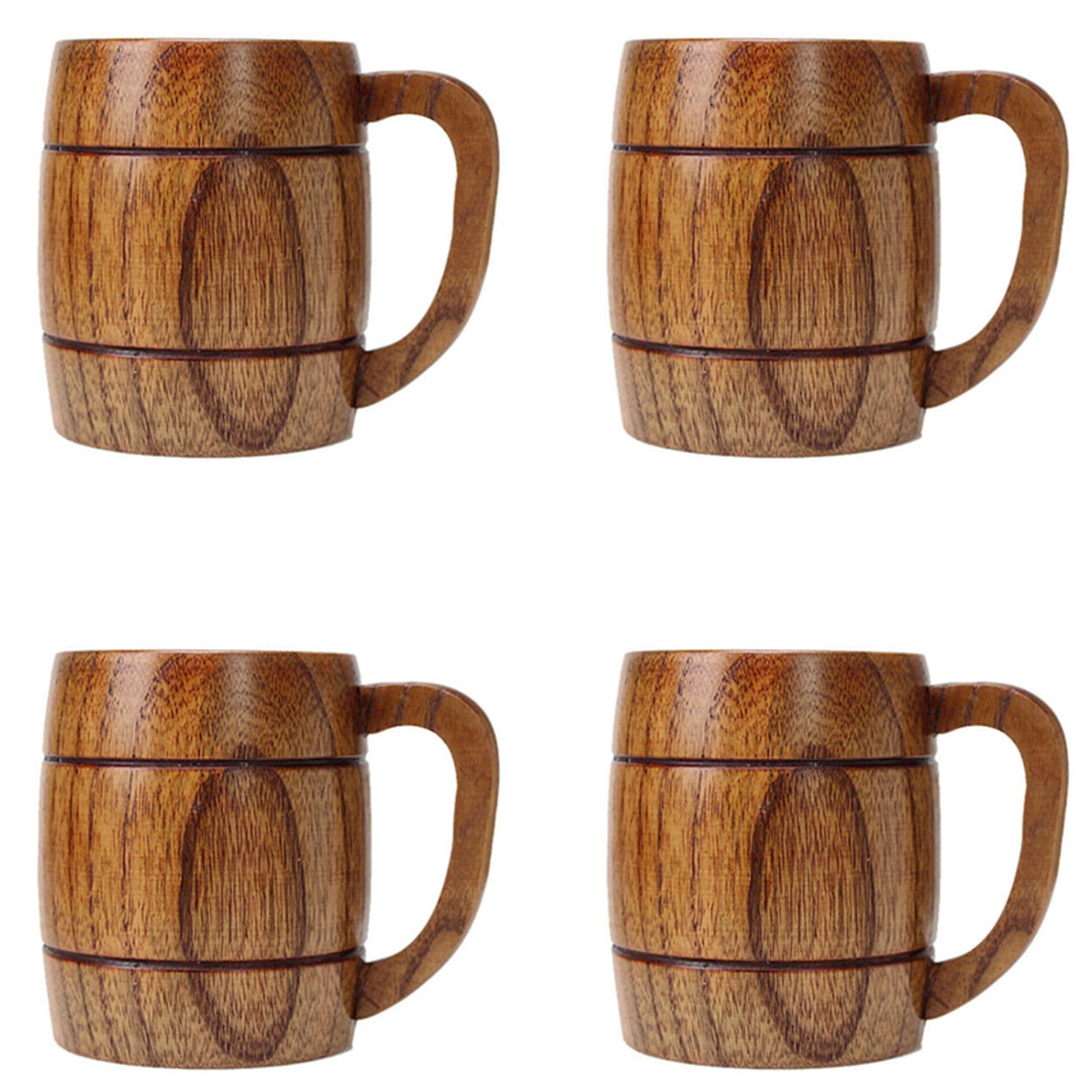 Hndhbfgrt 4X 400Ml Classic Style Natural Wood Cup Wooden Beer Mugs Drinking for Party Novelty Gifts Eco-Friendly