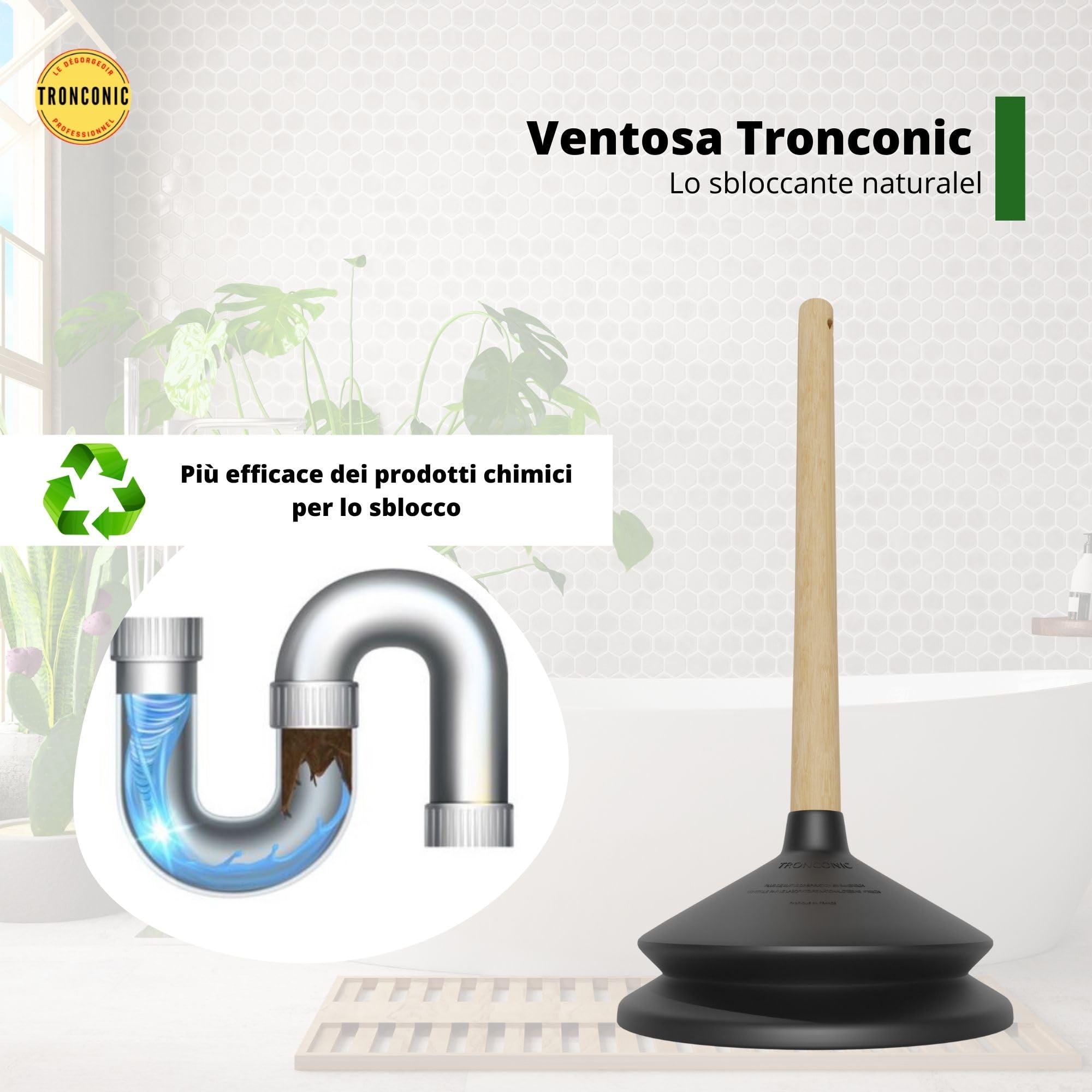 Tronconic - 80 KG di aspirazione - stura lavandini e scarichi - sturalavandino - stura wc - sturatubi - ventosa sturalavandini - Made in France…