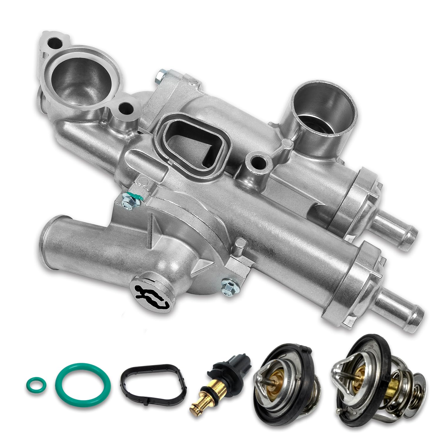 RANSOTO Aluminium Thermostat Housing Assembly with Sensor 68003582AB Compatible with 11-14 Chrysler 200 08-10 Sebring 08-14 Dodge Avenger 09-17 Journey & Compass 07-17 Patriot