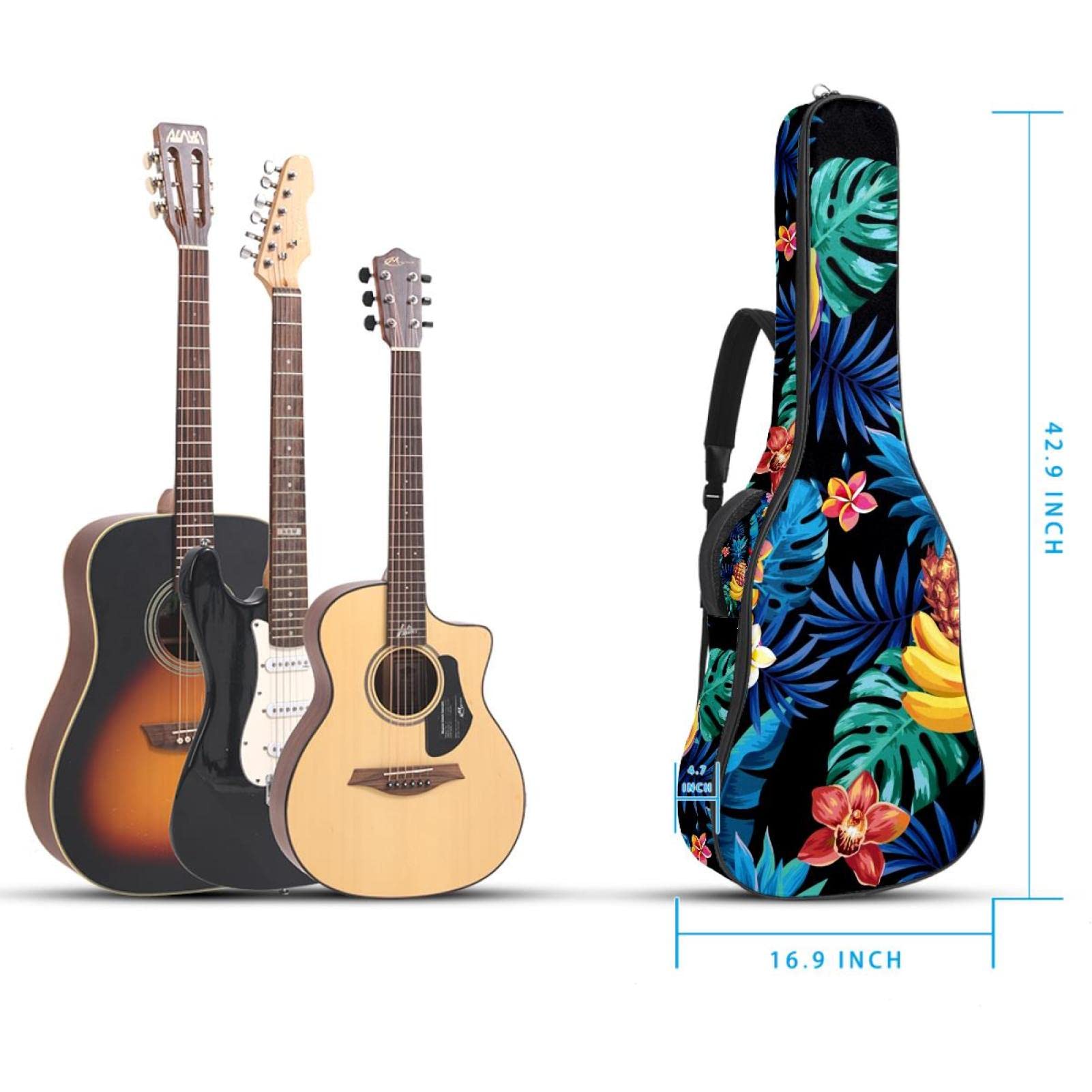 Torba na gitarę akustyczną wodoodporna gitara plecak gruby miękki wyściełany owoce tropikalne palma klasyczna gitara etui, kolor1, 42.9x16.9x4.7 in, Organizer do torby