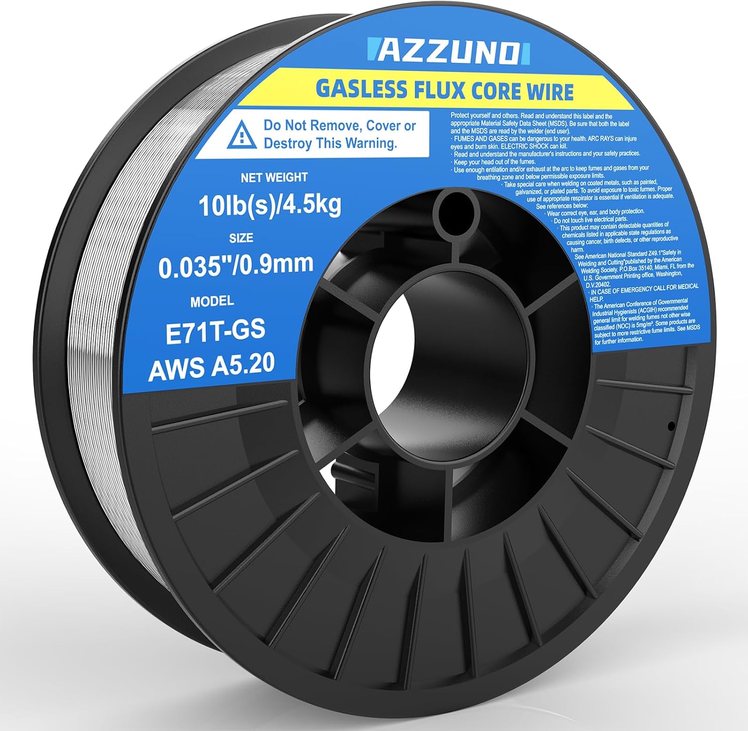 AZZUNO Flux Core Mig Welding Wire, E71T-GS Mild Steel Gasless Mig Wire .035" 10-LB, 1-PACK