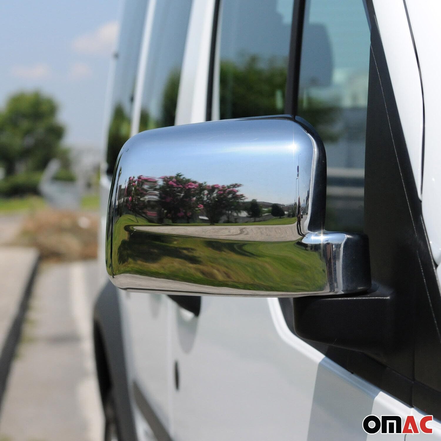 OMAC Side Mirror Cover Caps Fits Ford Transit Connect 2010-2013 Chrome Silver 2 Pcs