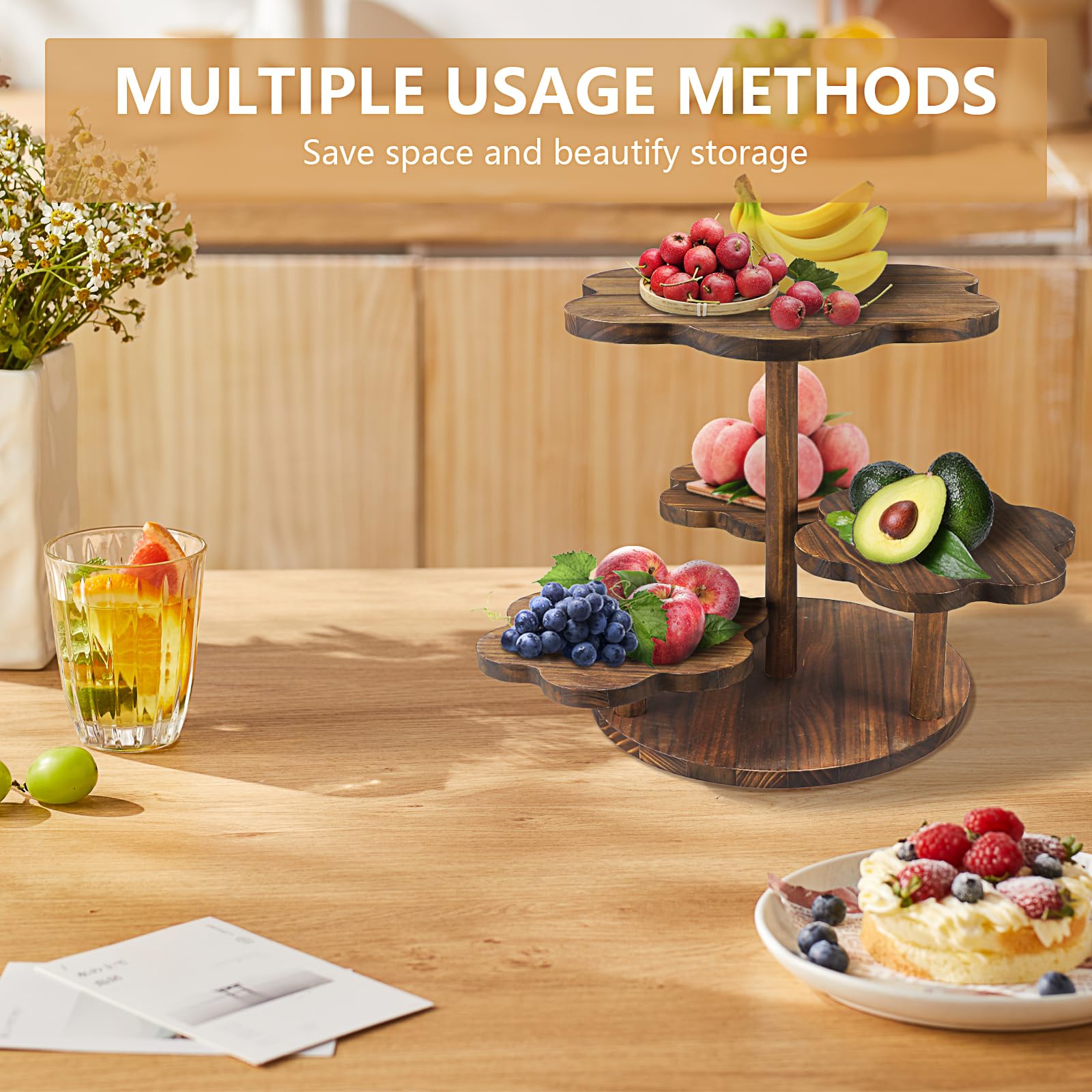 BigKing 4-stöckiger Kuchenständer Aus Holz In Blumenform – Cupcake-Display, Obstschale Für Hochzeiten & Partys