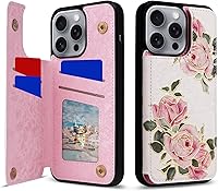 Vista 313 de UEEBAI Funda tipo cartera para iPhone 15 Pro Max con tarjetero, cubierta de cuero PU con soporte, bloqueo RFID, doble cierre magnético, relieve