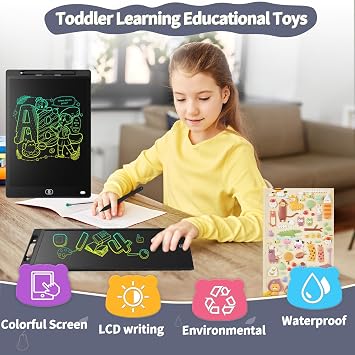 Genialba 12 inch LCD Writing Tablet - Colorful Screen Drawing Board for 2-6 Year Old Boys & Girls - Educational Toys Gifts for Birthday & Christmas (Black)