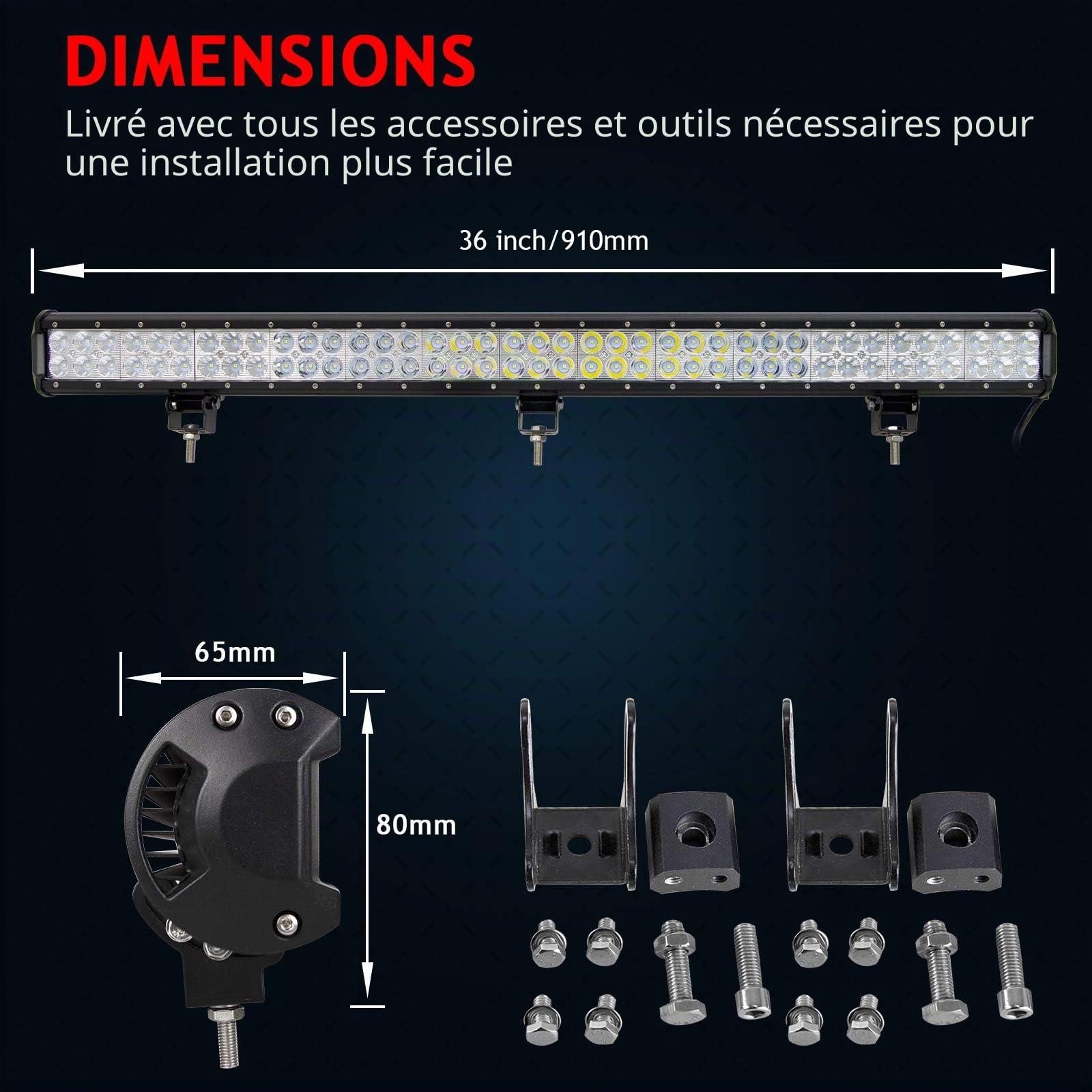 RIGIDON 36 pouces 90cm 234W led light barre 4x4 avec 12V faisceau kit 6000K | étanche, blanc, barre lumineuse led, pour offroad Véhicules Voiture camions ATV tracteur bateau, feux antibrouillard, phare