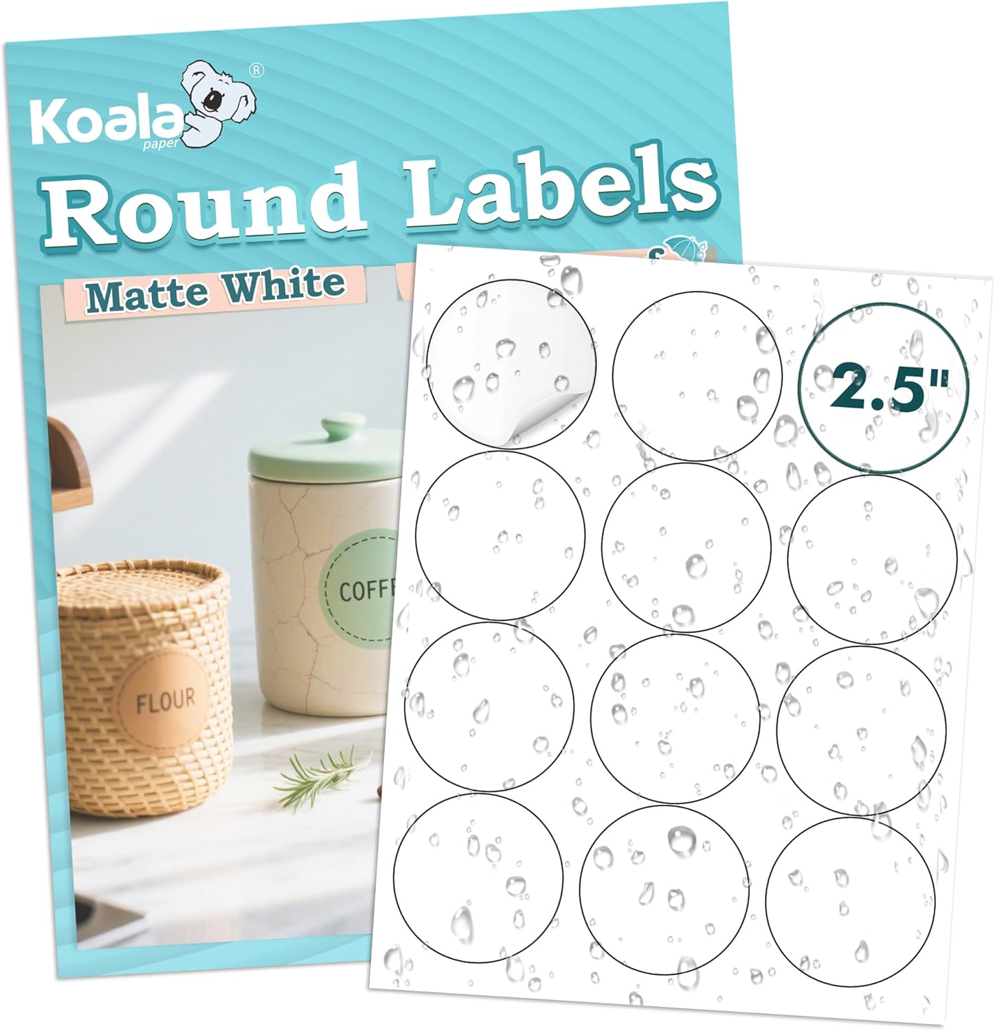 Koala Round Labels 2.5 Inch, Matte Waterproof Printable Circle Stickers for Inkjet and Laser Printer, 240 Circle Labels for Brand Logo, Bottle, Jar