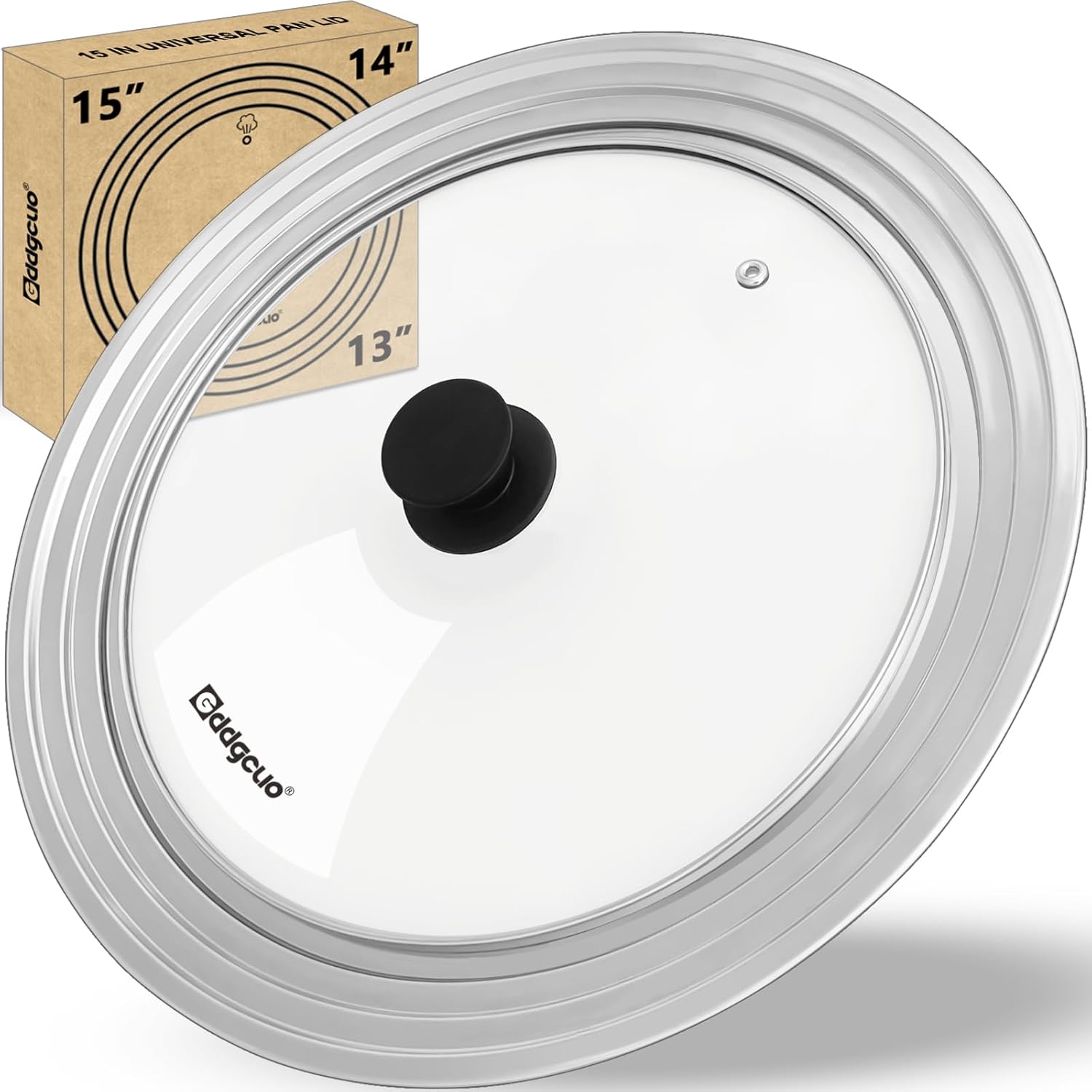 13-14-15 in Universal Pan Lid, Extra Large Stainless Steel Pot Lid for Pots, Pans, Skillets, Replacement Frying Pan Lid with Heat Resistant Silicone Knob, Dishwasher Safe 13", 14" & 15"