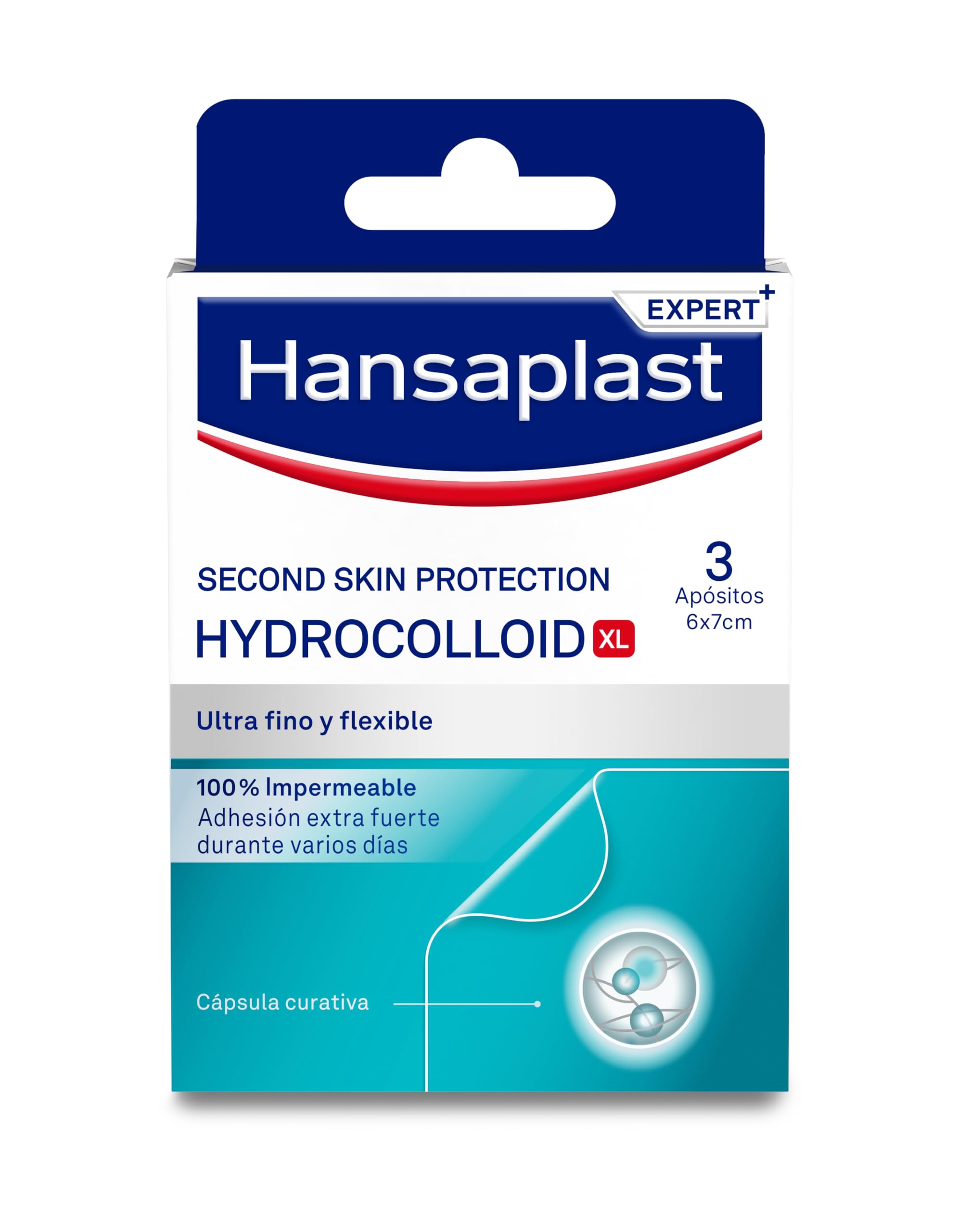 Hansaplast Second Skin Protection Apósito Avanzado XL, Apósito impermeable, ultrafino y flexible, Fuerte adhesión, Para aliviar el dolor y curar heridas, 3 uds.