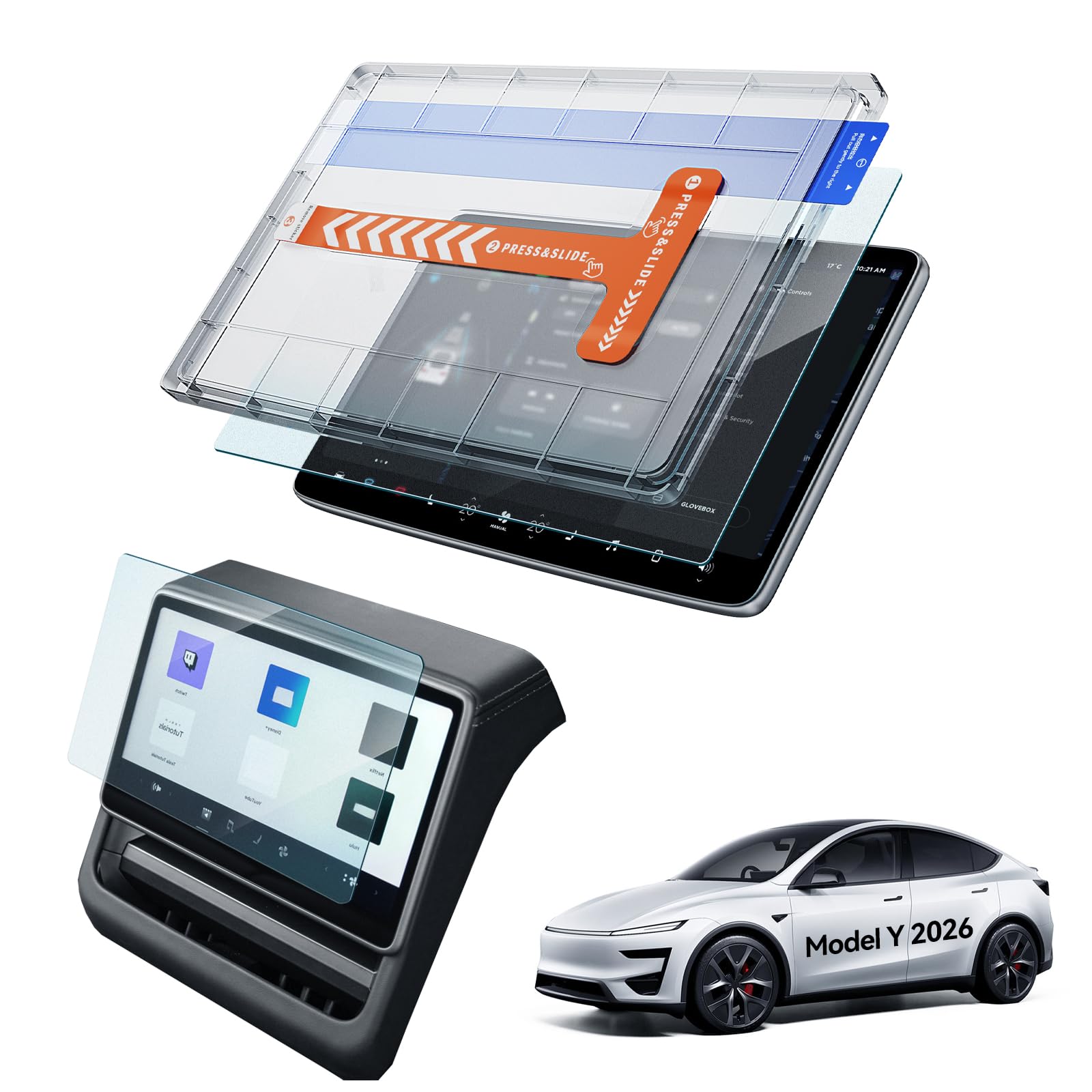 Pellicola Protettiva per Tesla Model Y 2026 Premium/Performance, Opaco Antiriflesso Display 9H Vetro Temperato 2 Pezzi 16" + 8"