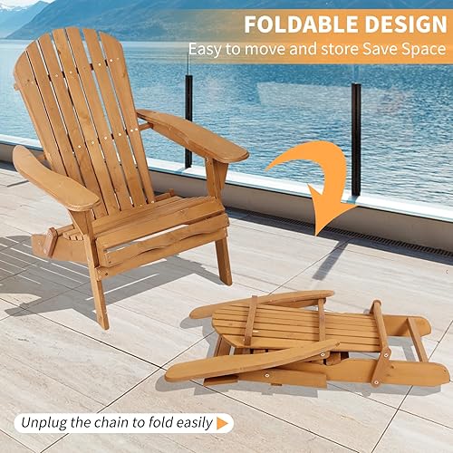 Miniatura 4 de YRLLENSDAN Sillas Adirondack plegables resistentes a la intemperie, para fogatas al aire libre con acabado natural, silla de césped para porche al