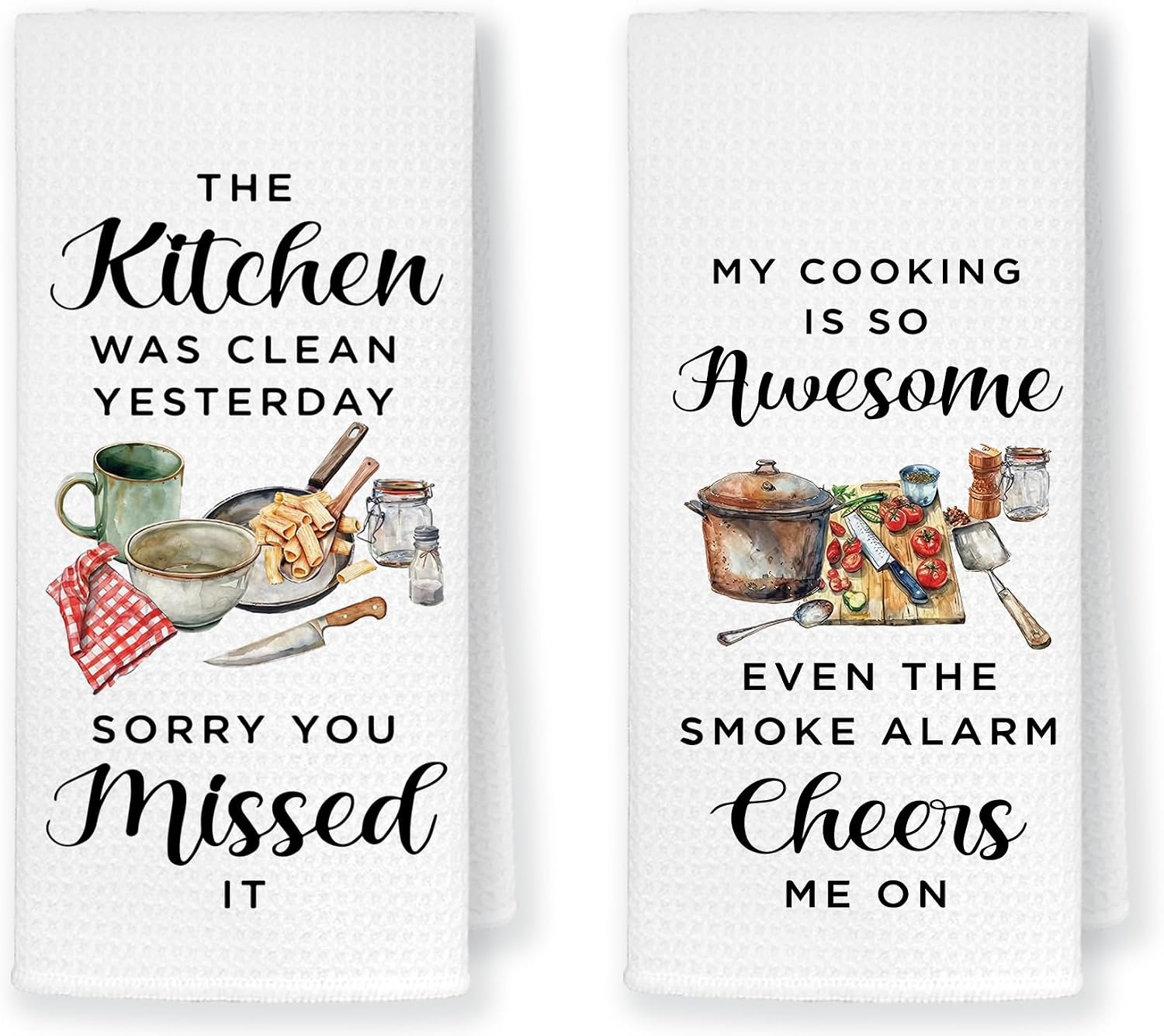 HONLUNG Funny Kitchen Towels Set of 2, Funny Gifts for Hostess Dish Towels Drying Cloth for Kitchen, Sarcastic Housewarming Gifts for Women Decorative Hand Towels, 16x24 Inches