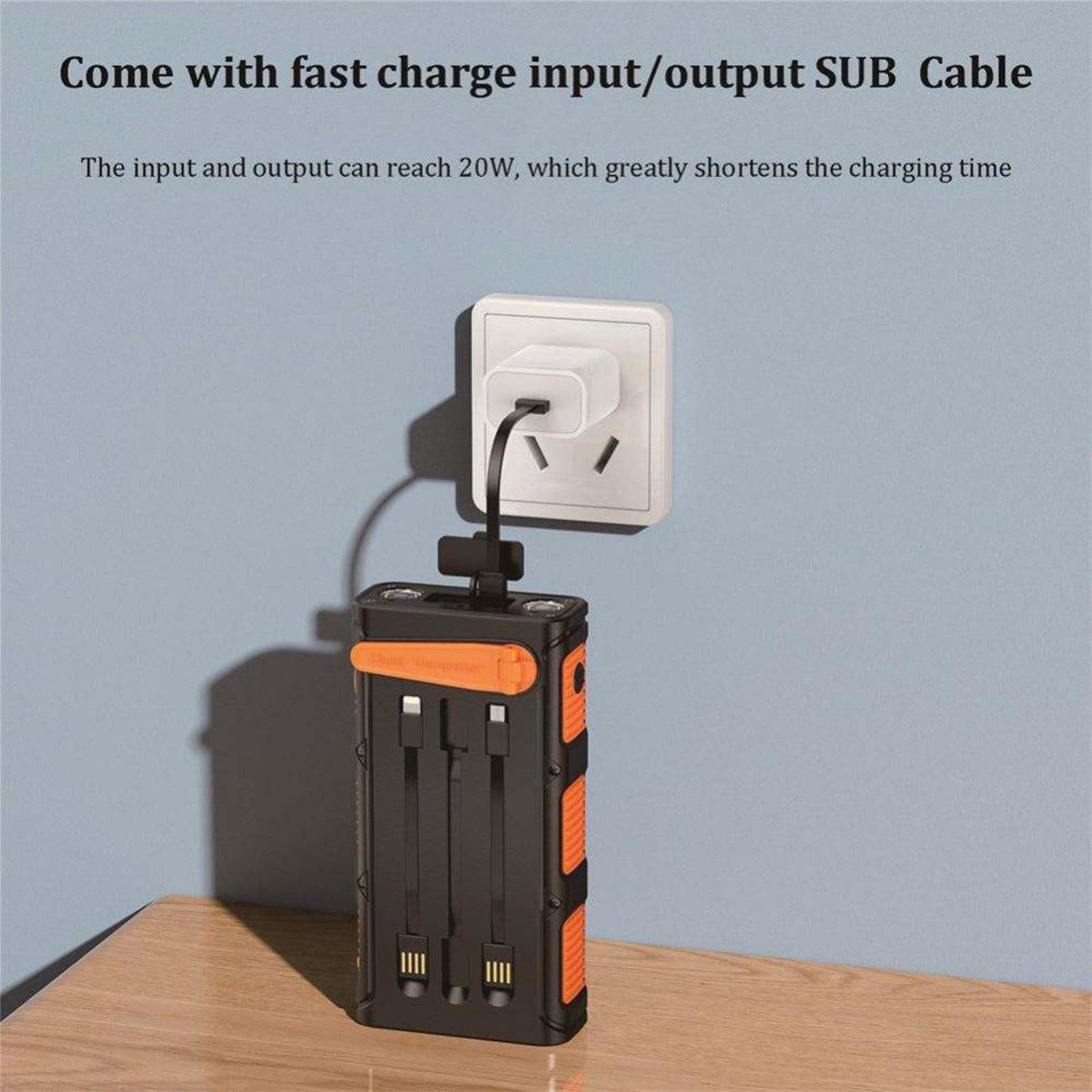 RIDAEX Batterie Externe Solaire alimentée à la Main, 30000Mah, Filaire, pour Camping en Plein air, Pd20W, Charge Rapide, livrée avec Trois câbles de Charge,Blue-10000mAh