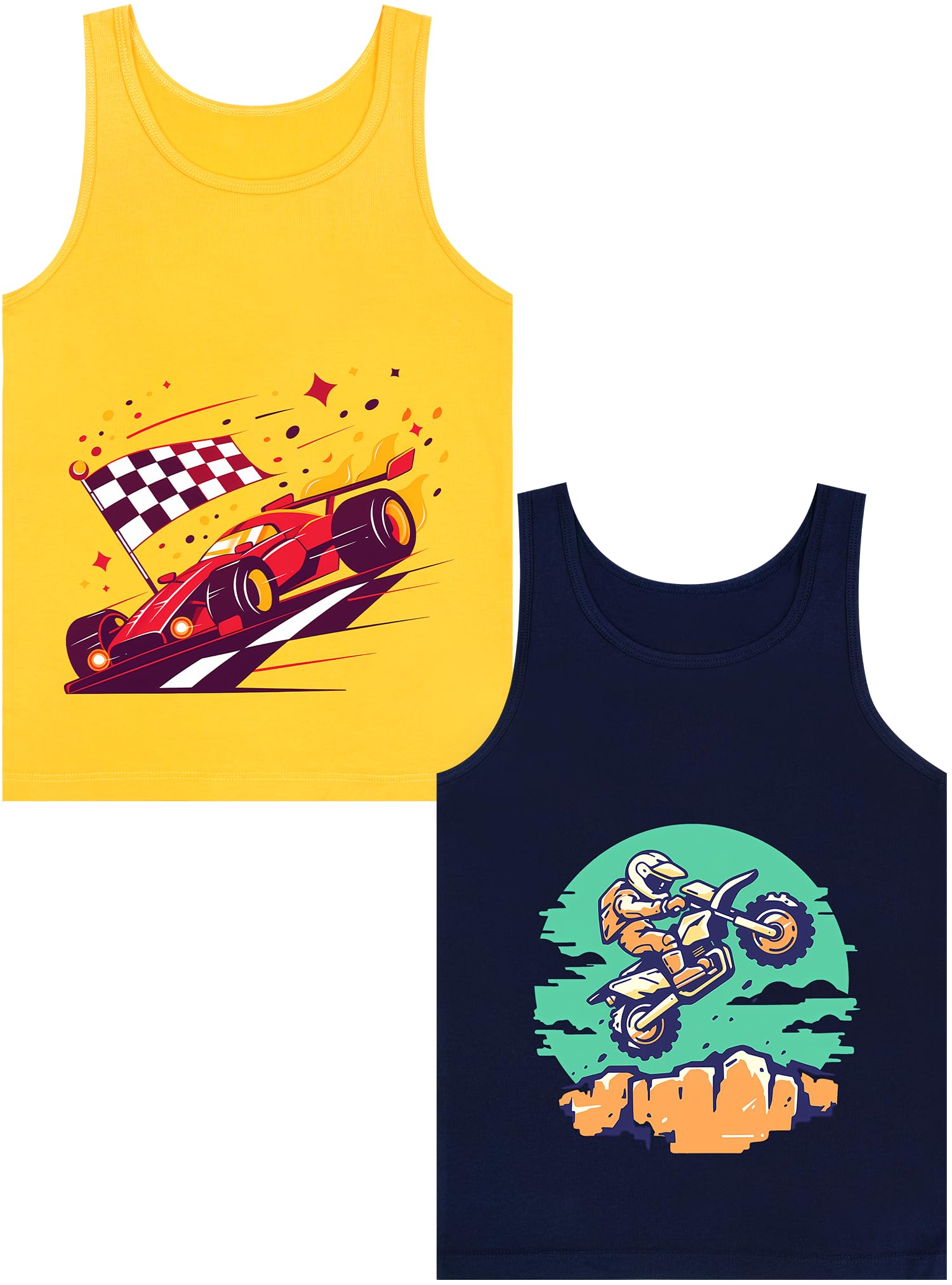 Boys Tank Top 100% Combed Cotton Tagless Cute Design Colorful 2-Pack 2T-16Y