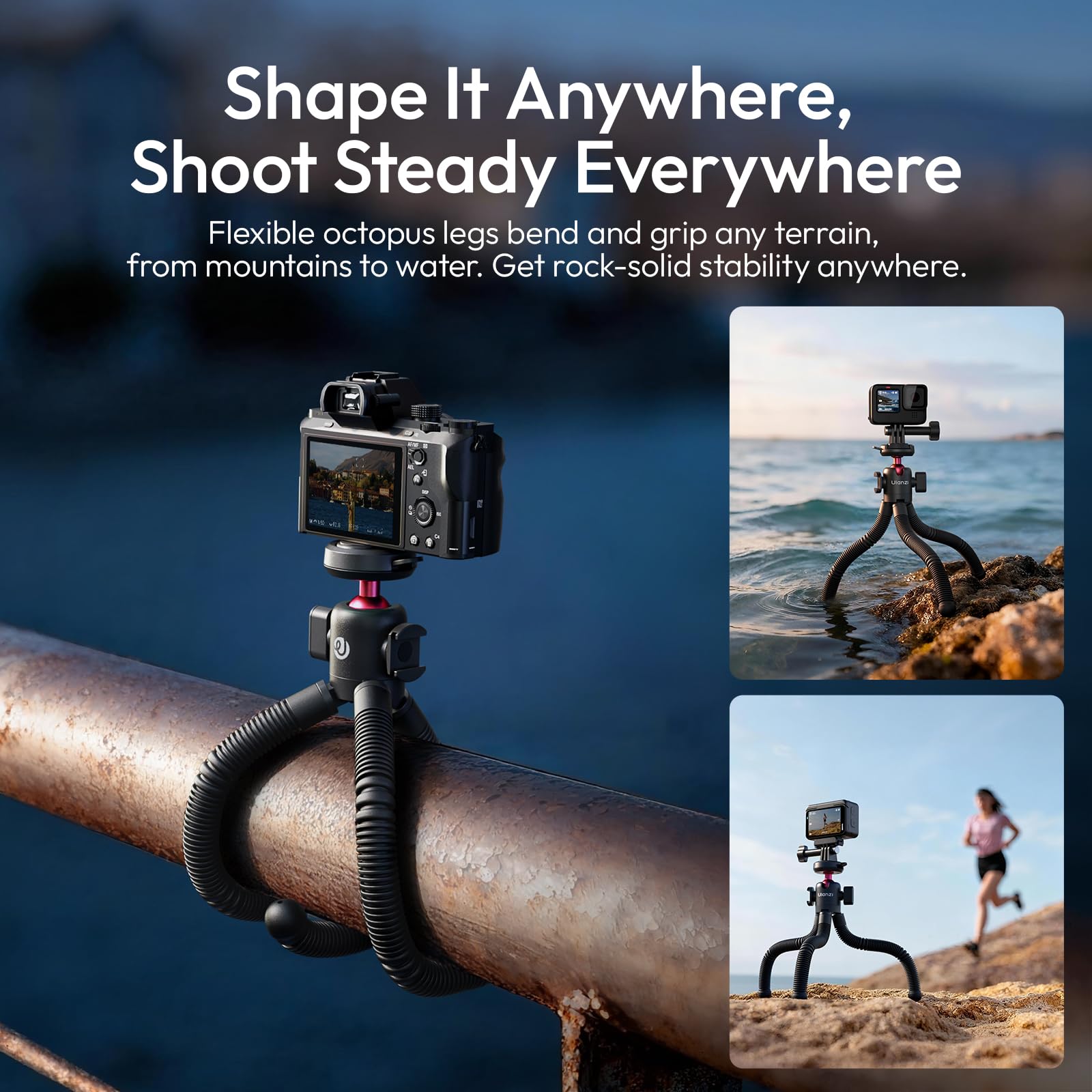 ULANZI MT91 Flexibler Handy Stativ mit Schnellverschluss, Flexibler Selfie Stick mit Bluetooth Fernauslöser, Action Kamera stativ und Handyhalterung; Handy stativ kompatibel mit iPhone und Samsung