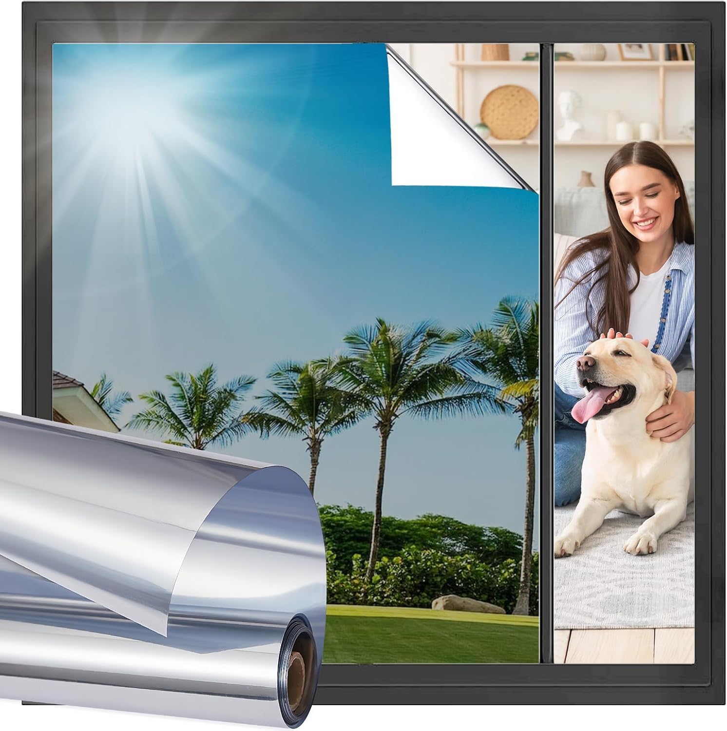 Window Privacy Film for Glass (20in x 6.5ft) - One Way Mirror Sun Control & Heat Rejection Film for Home & Office - UV Blocking, Reflective Silver Tint, Self-Adhesive Day Time Privacy Sticker-image-6