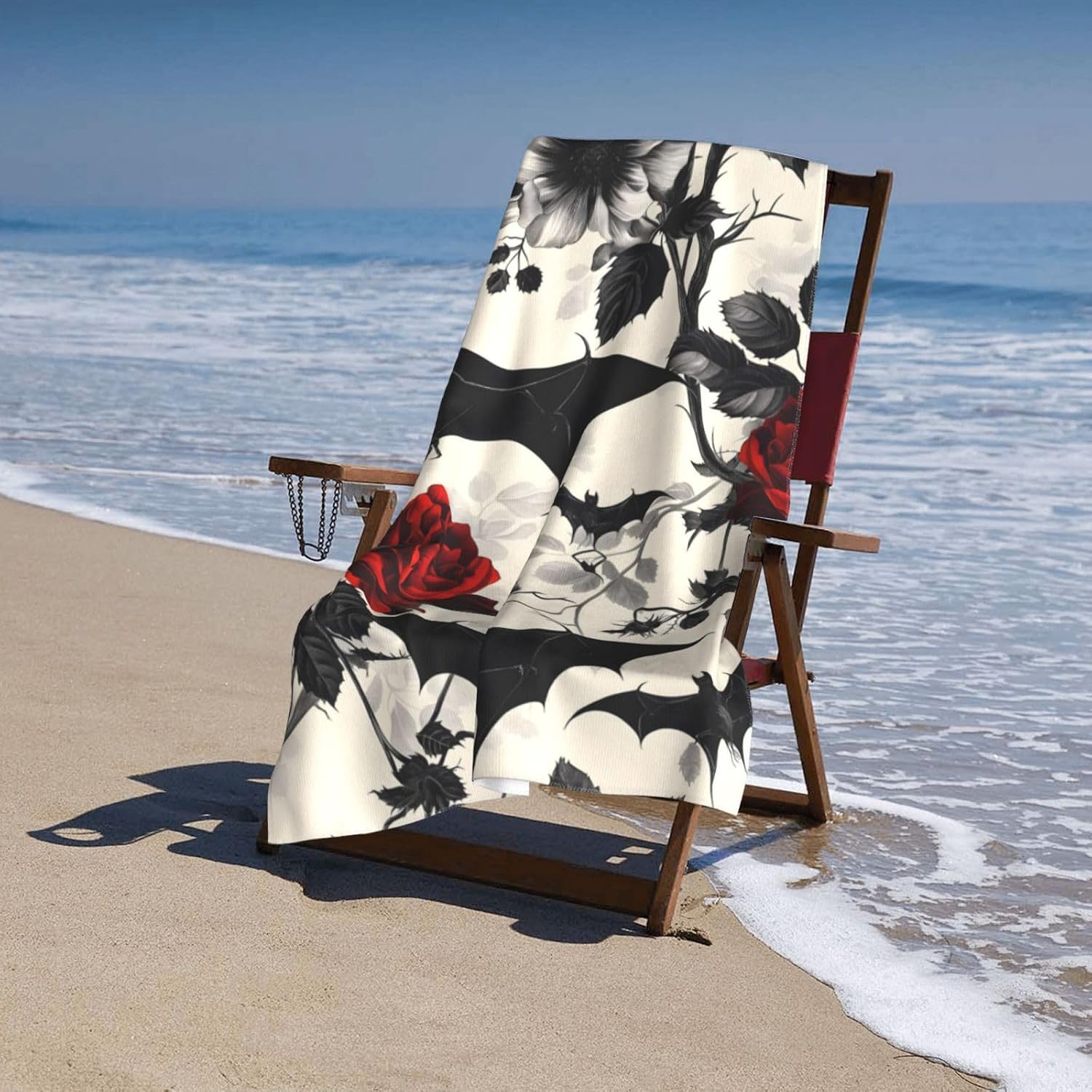 Bat and Rose Beach Towel Gothic Sand-Free Microfiber Bath Towel Ultra Soft Quick Dry Pool Towel Absorbent Towel Lightweight Towel Gifts for Outdoor Bathroom Swimming Decor 31inx51in