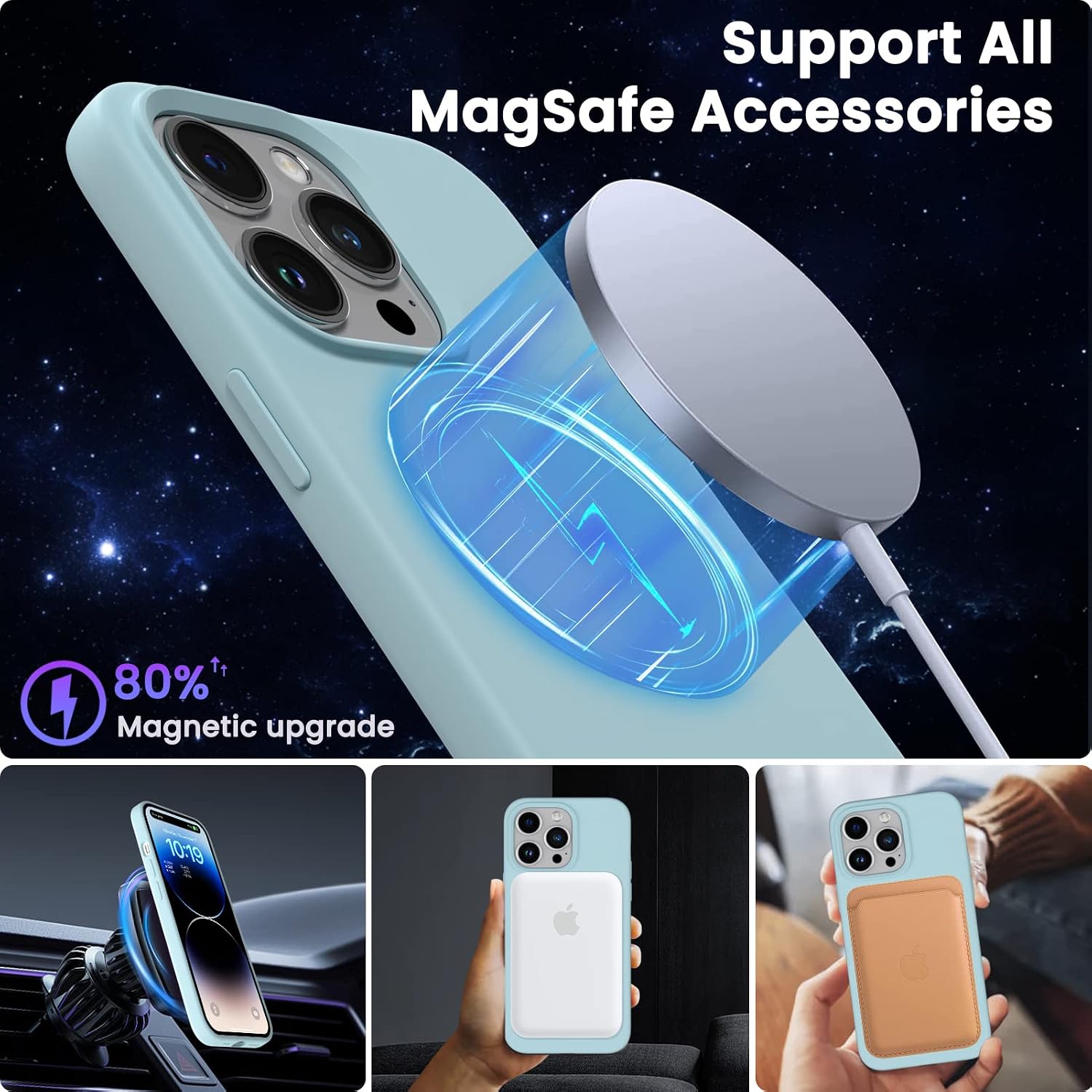 ORNARTO Magnetic Case for iPhone 14 Pro Case [Compatible with MagSafe] with Screen Protector, Liquid Silicone 3 Layers Full Covered Gel Rubber Shockproof Protective Case Cover 6.1 inch-Succulent