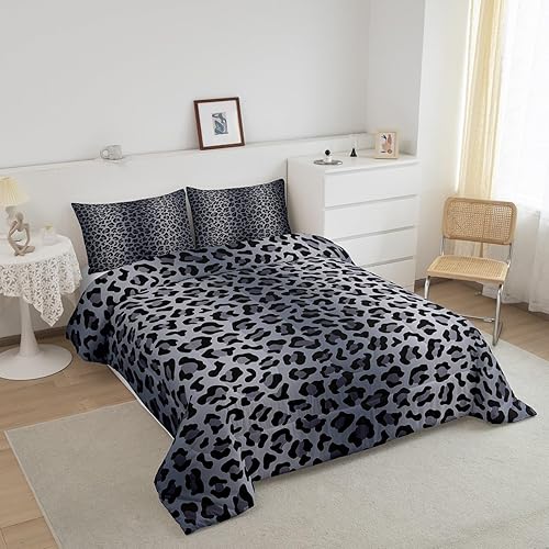 Castle Fairy Juego de edredón de tamaño individual con estampado de leopardo, juego de edredón con estampado de piel de guepardo, colección de ropa