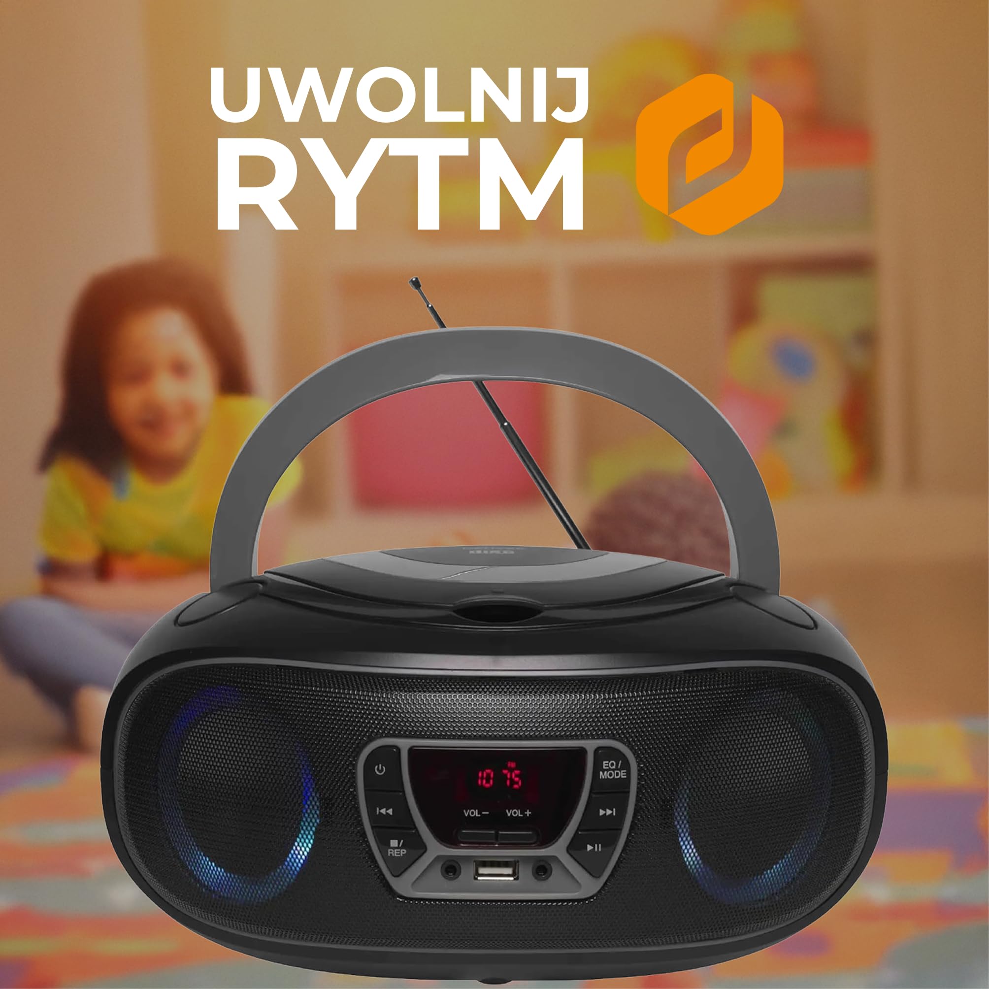 Denver TCL212BT radio z Bluetooth, radio Bluetooth z efektami świetlnymi, przenośny odtwarzacz CD, AUX, USB, kolor szary, czarny