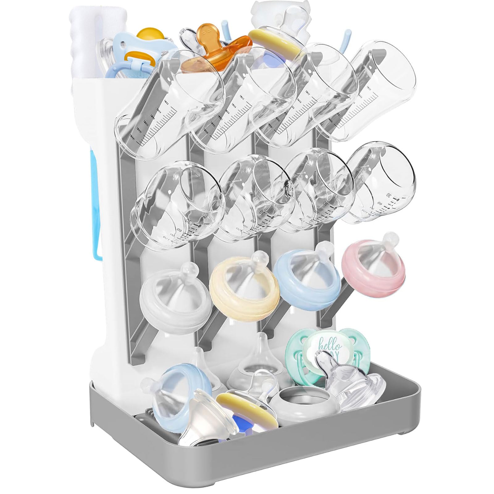 GOEDEKE Baby Bottle Drying Rack, Removable Vertical Bottle Drying Rack, Space Saving Dryer Rack for Feeding Nipples, Teats, Soothers, Sealing Discs Storage, Newborn Essentials (Gray)