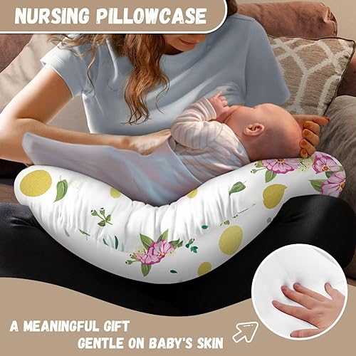 Miniatura 4 de GIFTPUZZ Fundas de almohada de apoyo de postura de flores rosas, poliéster acogedor, funda suave para lactancia materna y biberón